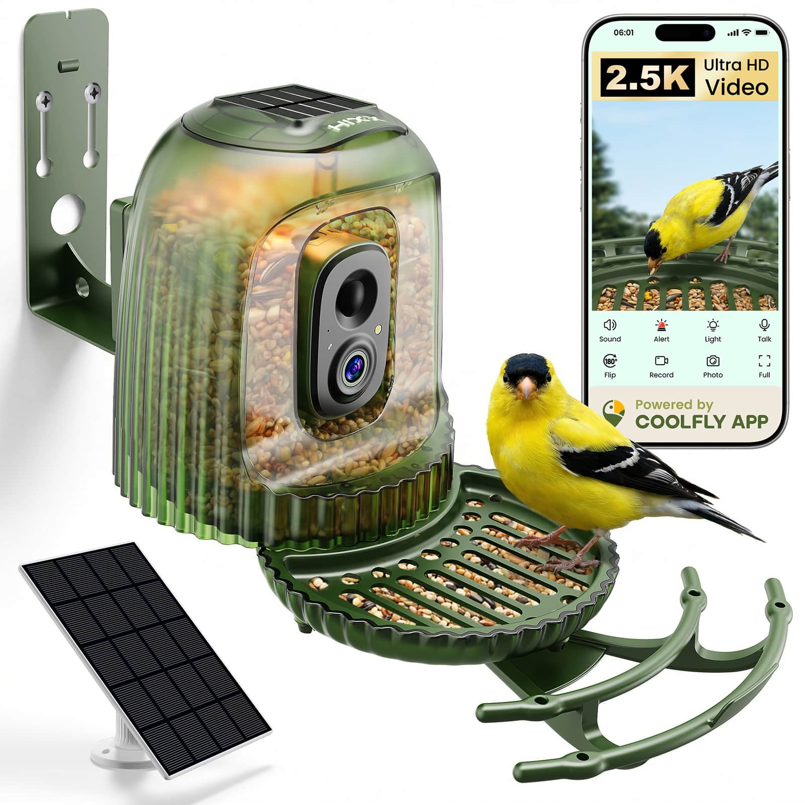 06:01  
Ultra HD 2.5K Video  
Sound  
Alert  
Light  
Talk  
Flip  
Record  
Photo  
Full  
Powered by COOLFLY APP