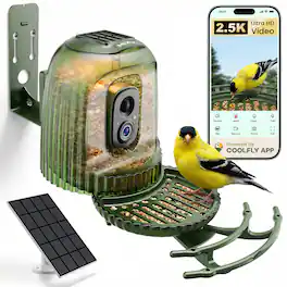 CoolFly - x HiXX - 4MP Smart Bird Feeder with Camera with Solar Night Light and Rotating Tray - 2.5K HD - Warm Yellow Light