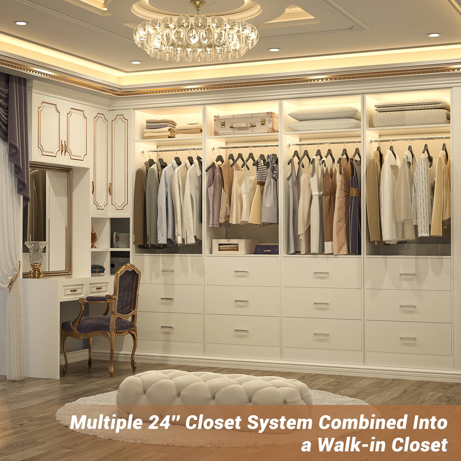 Multiple 24" Closet System Combined Into a Walk-in Closet