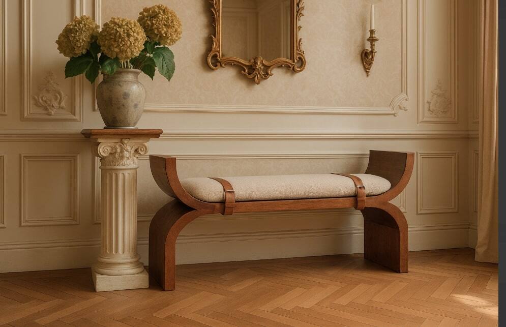 Alt View 2. Artisan Furniture - Artisan Furniture Solid Wood Stirrup Curve Bench - Brown.