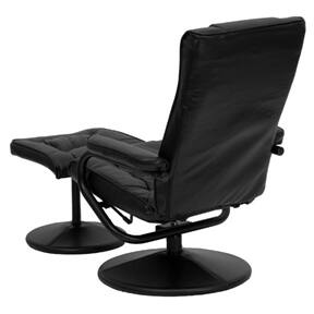 Back. SlickBlue - Plush Faux Leather Recliner Chair with Ottoman – Swivel Armchair for Ultimate Comfort - Black.