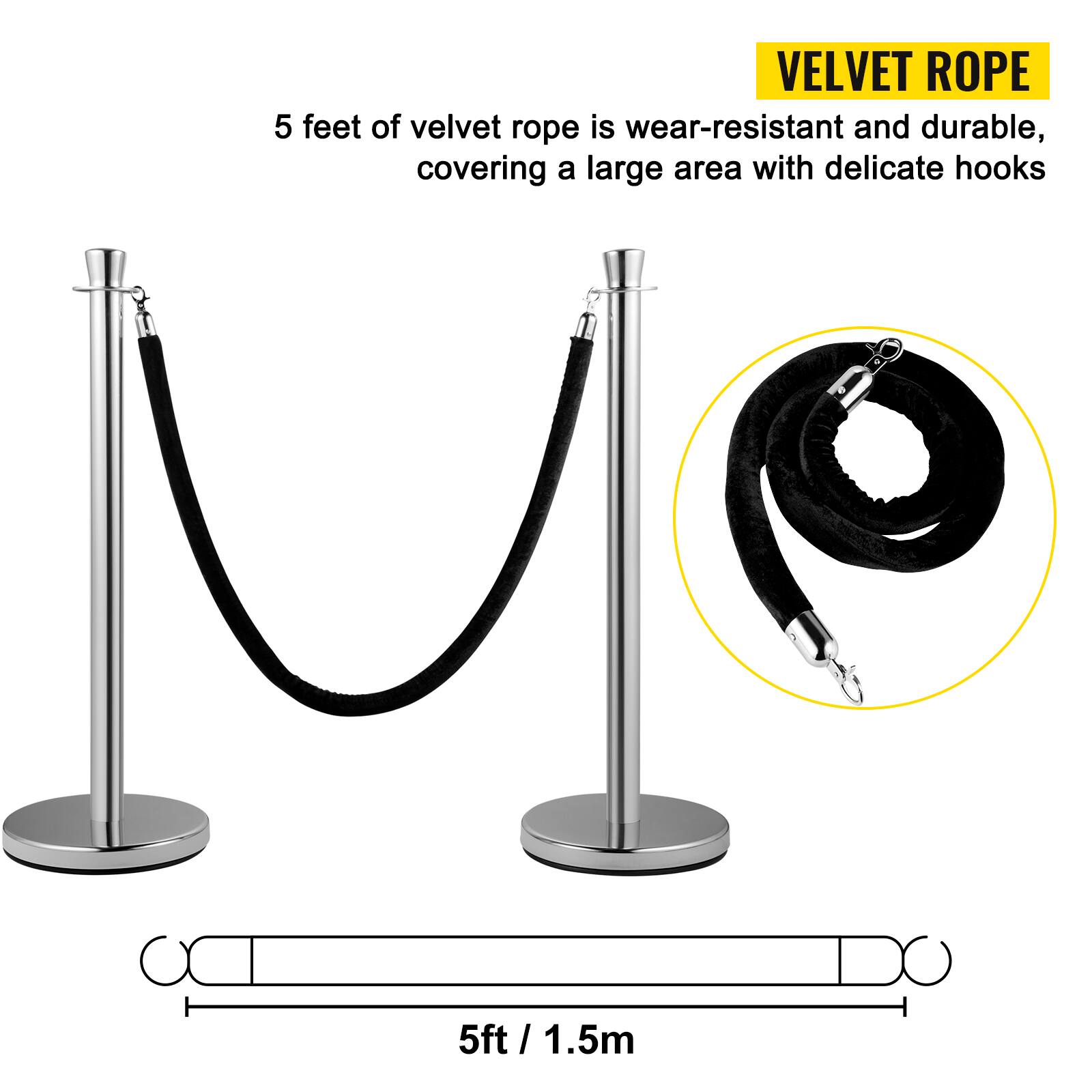 VELVET ROPE

5 feet of velvet rope is wear-resistant and durable, covering a large area with delicate hooks

5ft / 1.5m