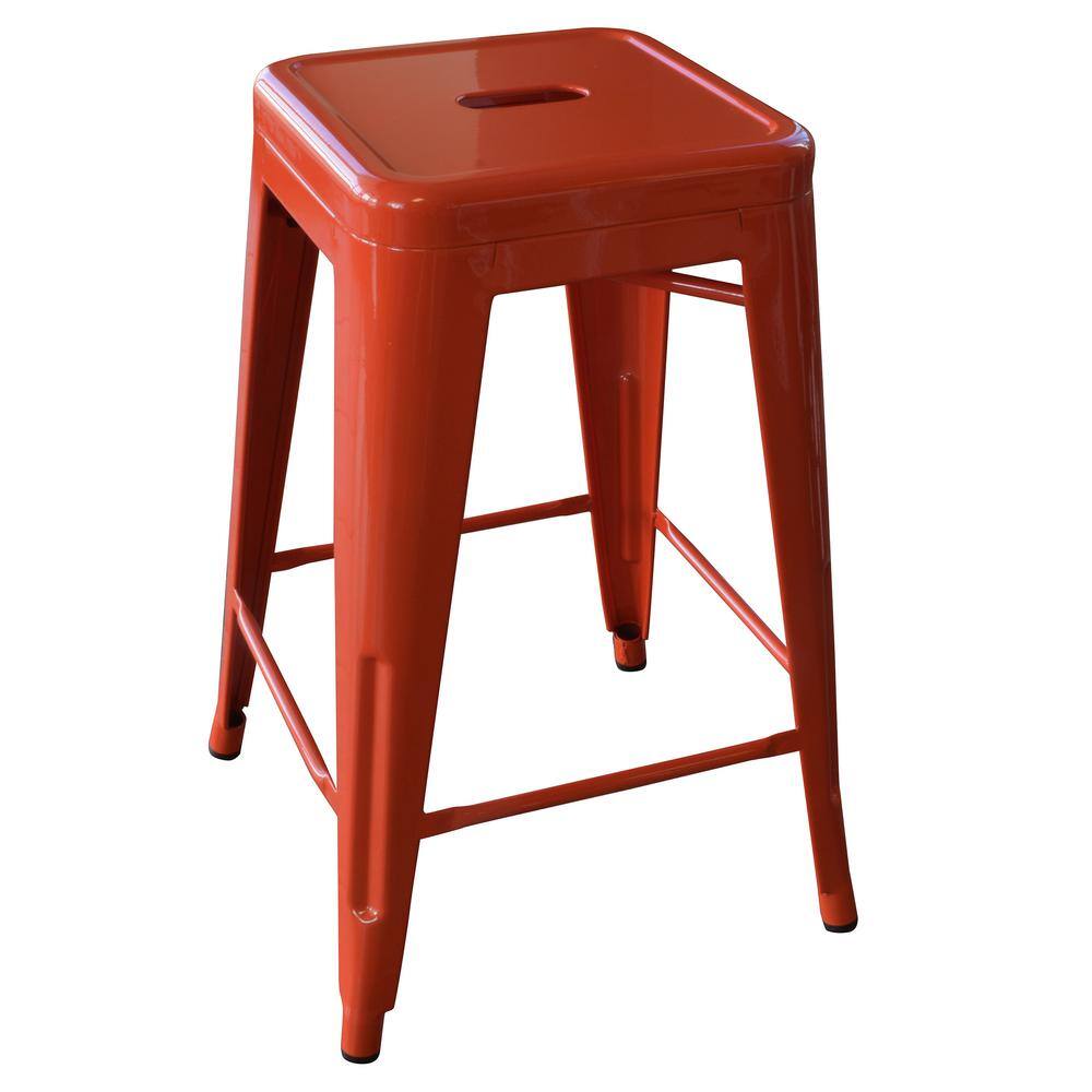 Left. AmeriHome - Loft 24 Inch Metal Bar Stool - 4 Piece - Orange.