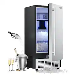 Coolski - 15 in. 100lbs/24H Commercial Nugget Ice Maker in Black, Bulit-in/Freestanding, Auto-Cleaning - Stainless Steel