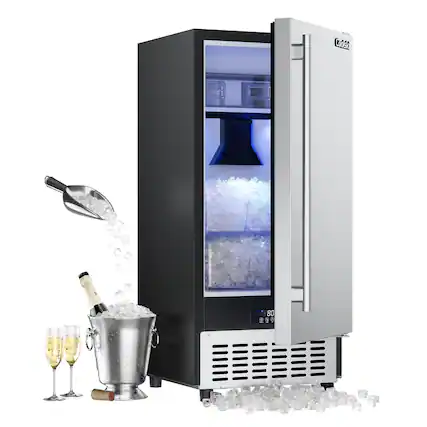 Front. Coolski - Coolski 15 in. 100lbs/24H Commercial Nugget Ice Maker in Black, Bulit-in/Freestanding, Auto-Cleaning - Stainless steel.