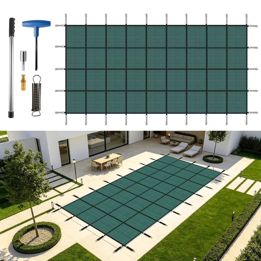 Angle. Ropilly - Ropilly inground pool safety cover 20x40 rectangular winter pool cover green mesh.