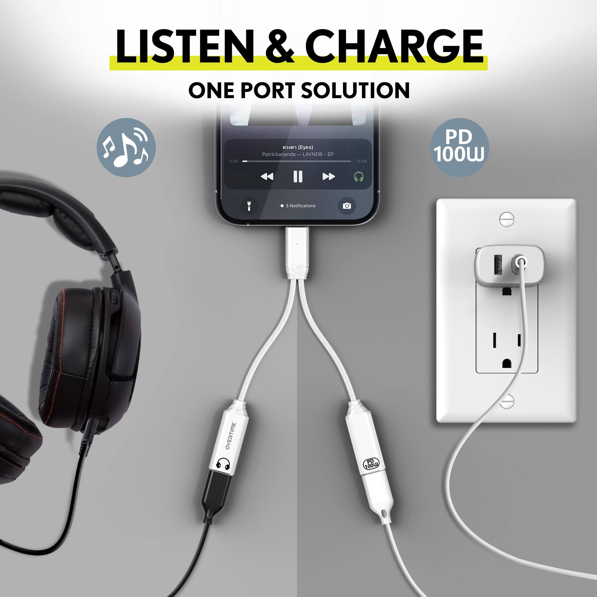 LISTEN & CHARGE  
ONE PORT SOLUTION  

Patrickananda - LAVNDR - EP  

PD 100W  

5 Notifications  

OVERTIME