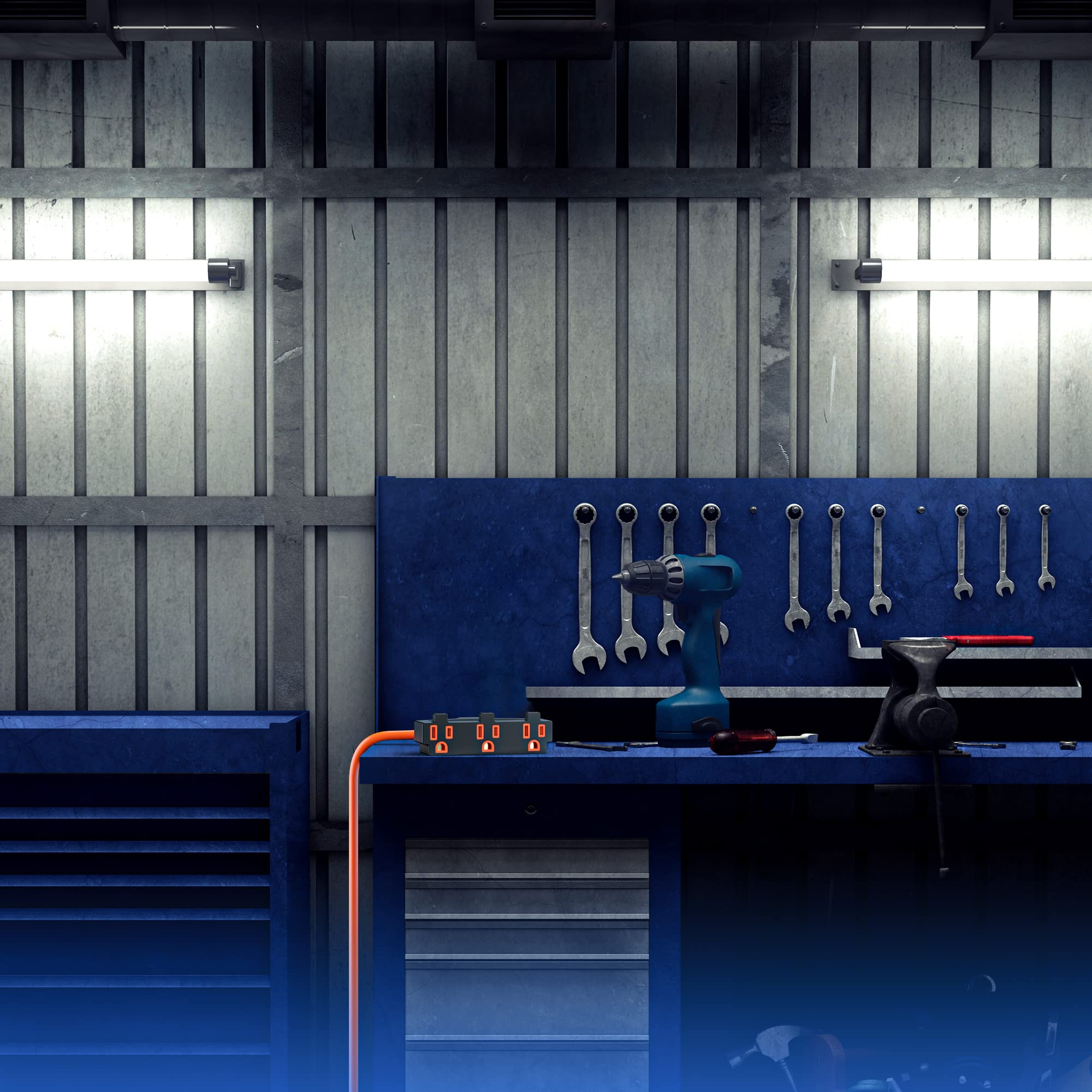 Alt View 5. Maximm - Extension Cord 10 Feet, SJTW Extension Cord with Multiple Outlets, 14 Gauge ETL Listed - Orange.