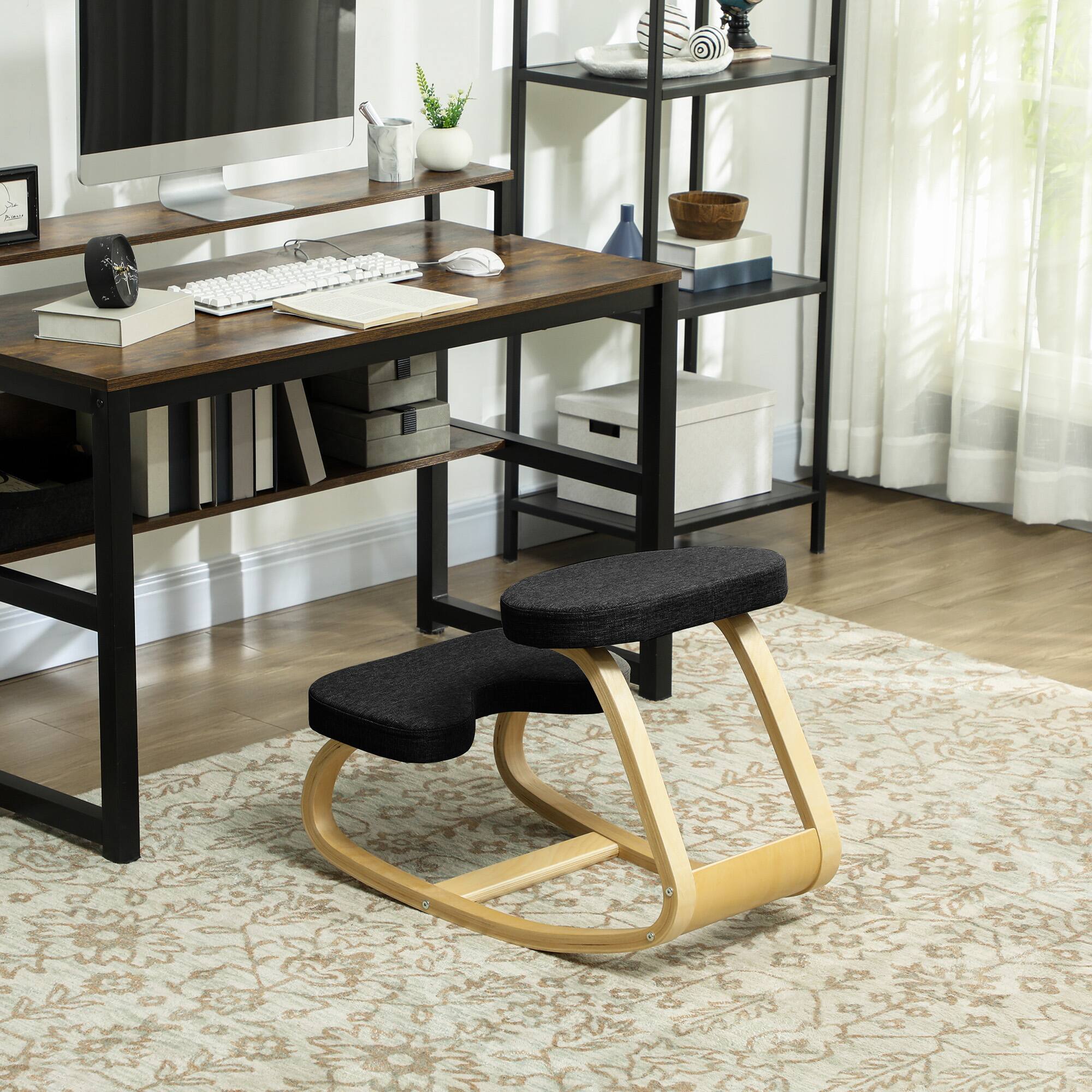 Alt View 1. Homcom - Kneeling Chair with Wood Frame, Posture Support Desk Chair for Home Office - Black.