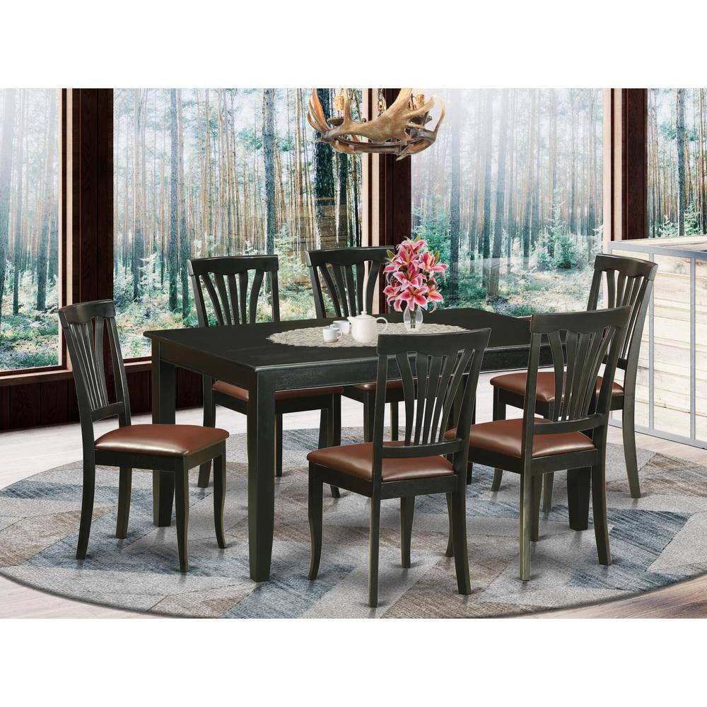 Back. East West Furniture - 7 Pc Dining room set -Kitchen Table and 6 Dining Chairs - Black.