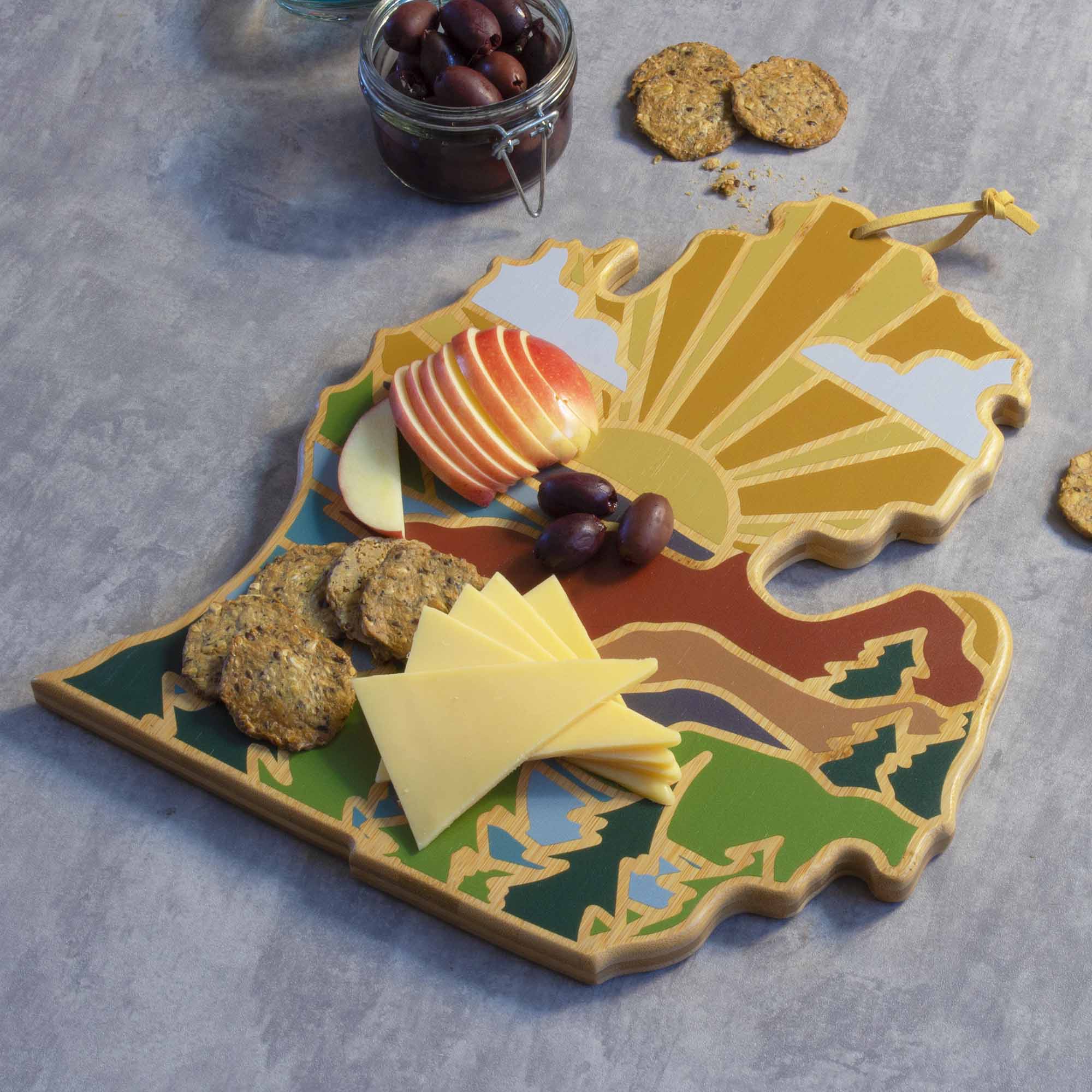 Left. Totally Bamboo - Michigan Mitten Cutting Board with Artwork by Summer Stokes.