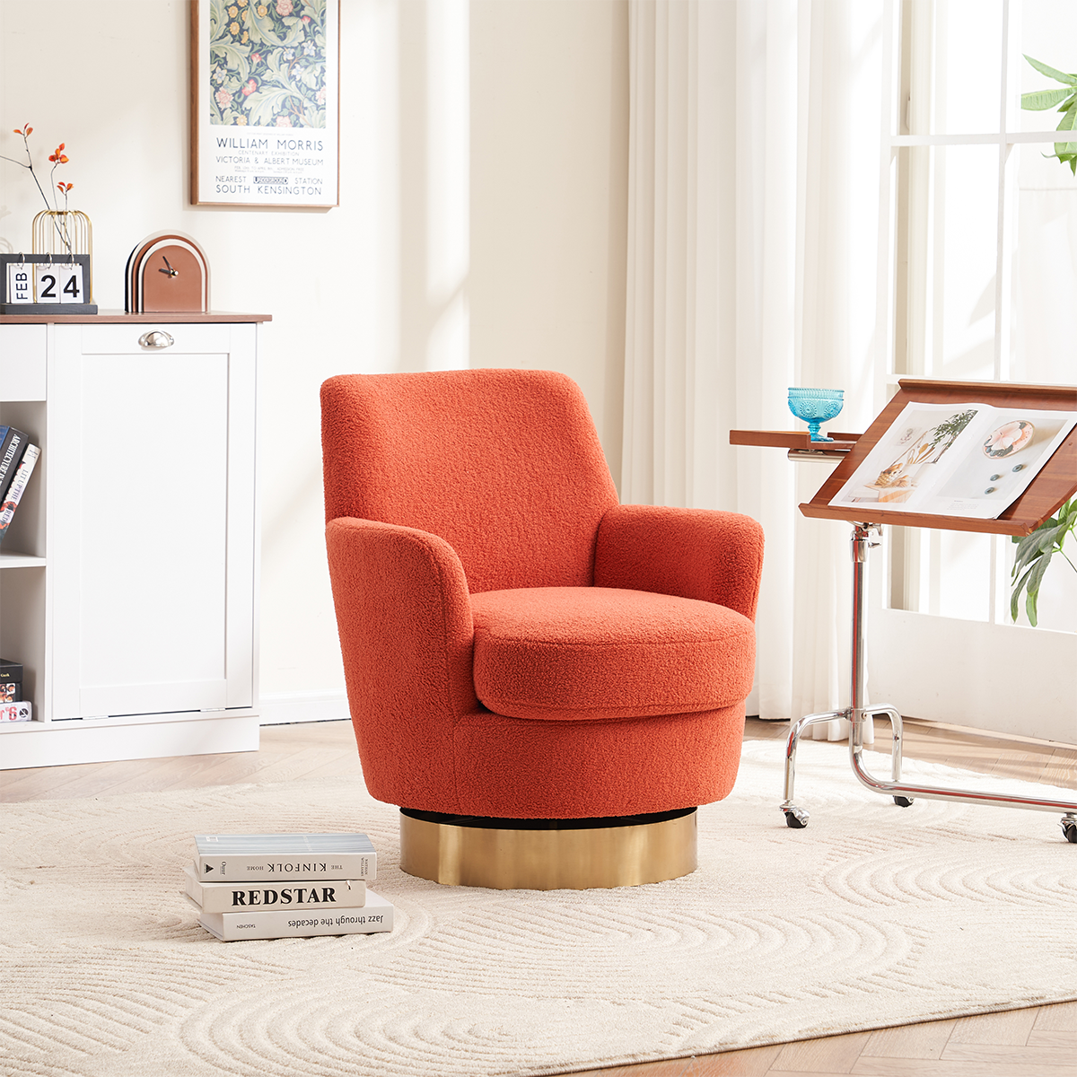 Trinkets Crazed - Swivel Barrel Chair,Modern Comfy Velvet Upholstered Round Swivel Accent Chairst,360 Degree Single Sofa Chair Armchair - Coral Orange