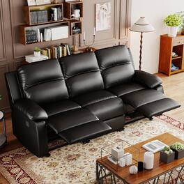KERDOM - PU Leather Manual Reclining Sofa Set, 1-3 Seater Thick Upholstery Loveseat Recliner Sofa Oversized Home Theater Seating - Black-3 Seat