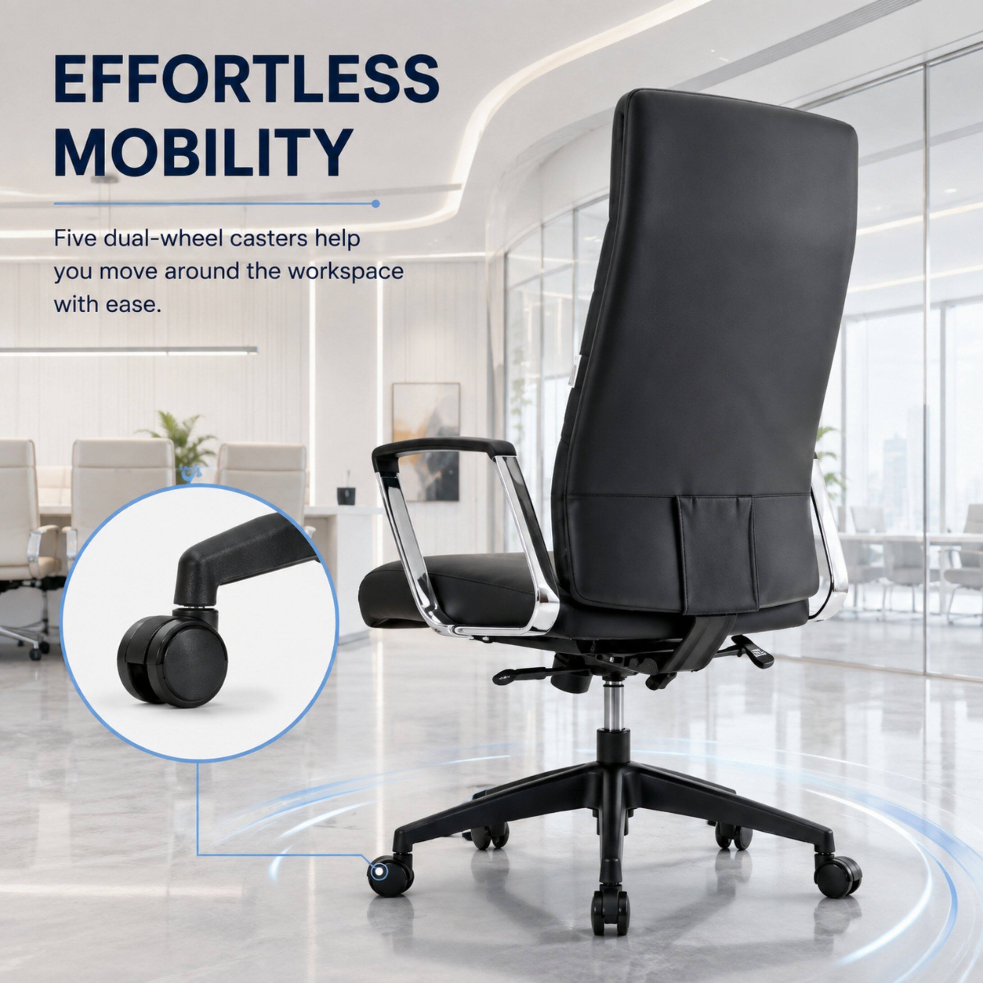 EFFORTLESS MOBILITY

Five dual-wheel casters help you move around the workspace with ease.