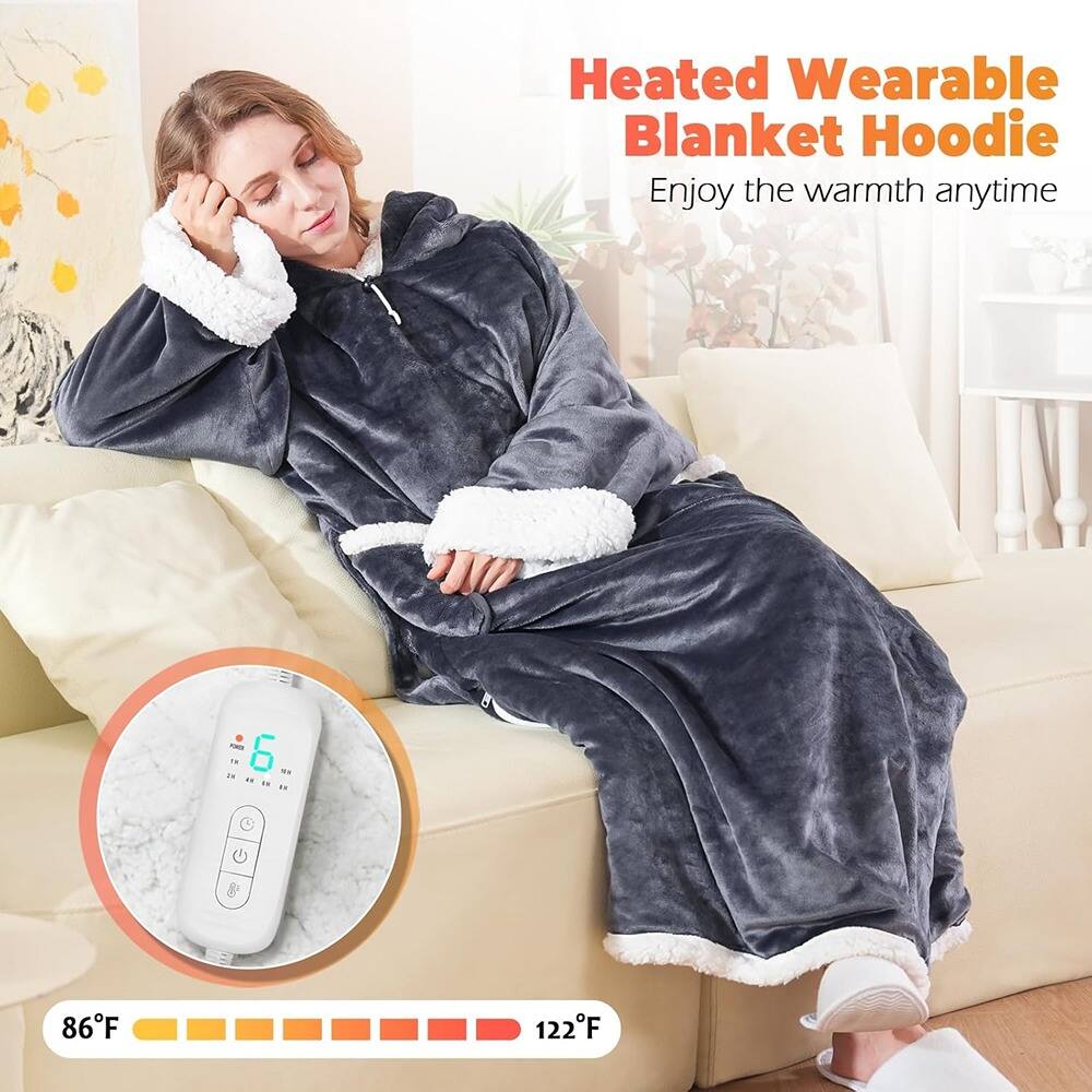 Heated Wearable Blanket Hoodie  
Enjoy the warmth anytime  

86°F  
122°F