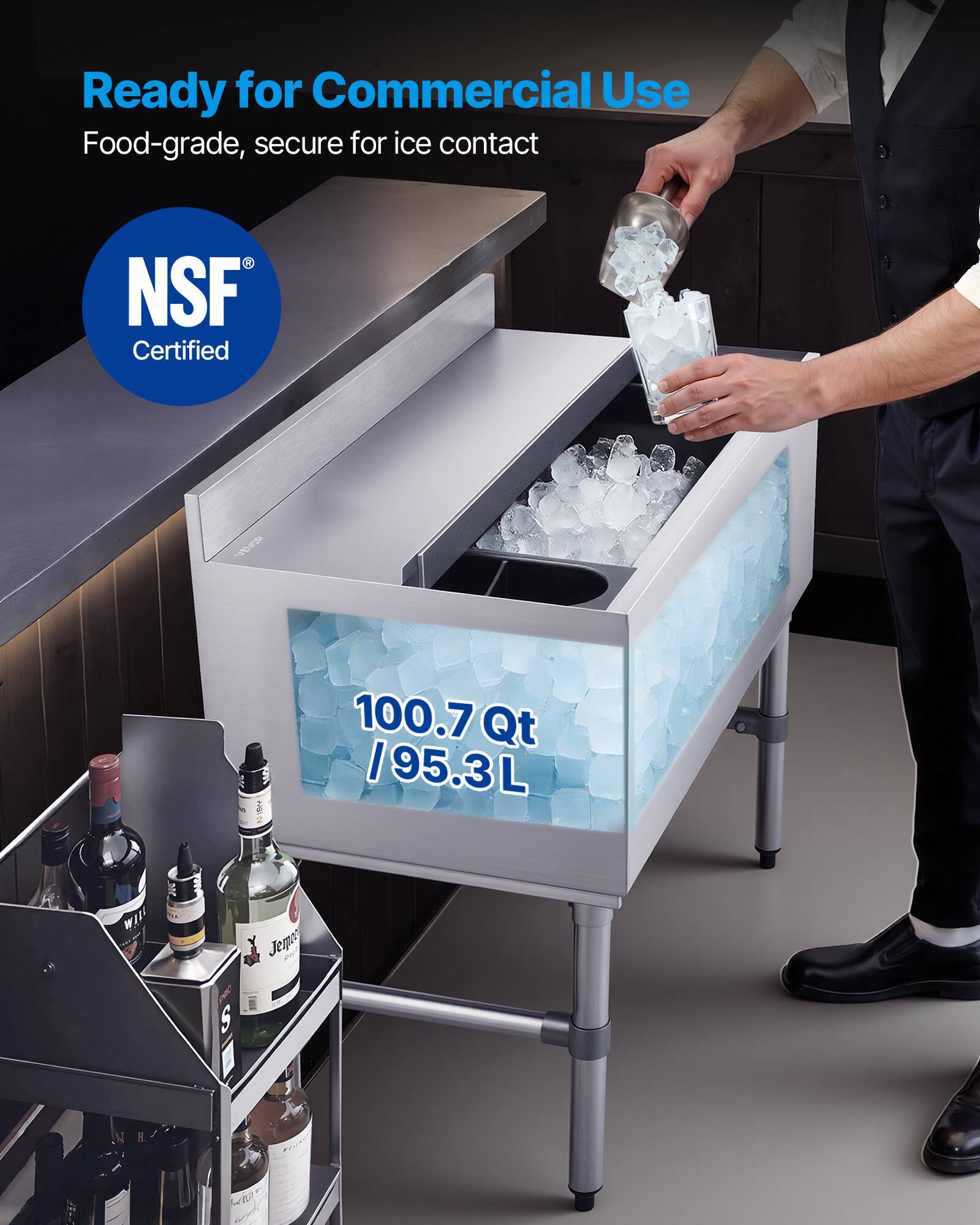 Ready for Commercial Use  
Food-grade, secure for ice contact  
NSF Certified  
100.7 Qt / 95.3 L