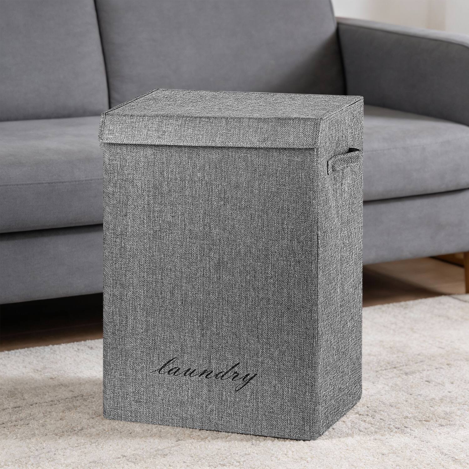 Left. Garnen - Laundry Basket with Lid 24" Fabric Laundry Hamper Basket, Dirty Clothes Hamper Laundry Baskets with Handles, Laundry Bin - Gray.