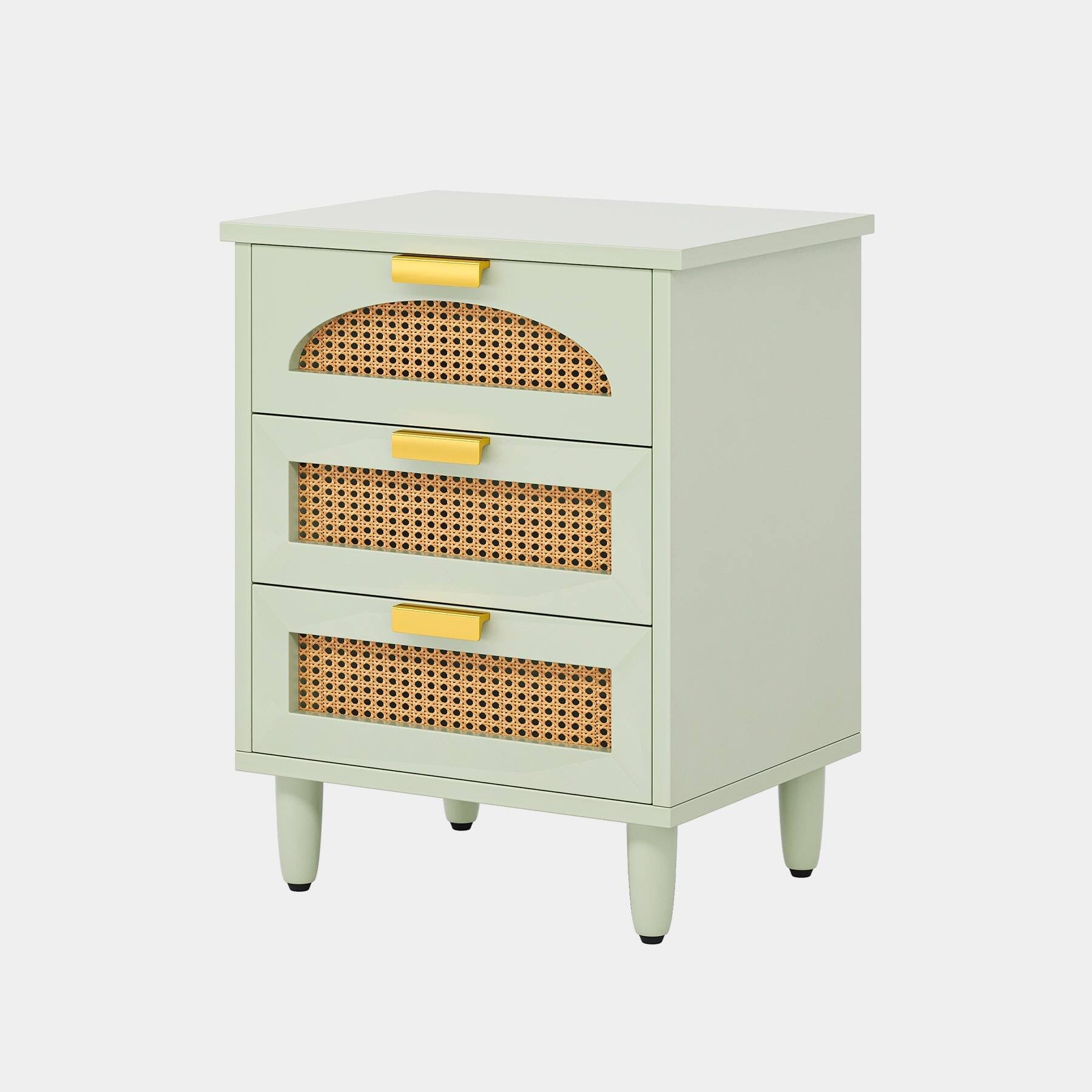 Front. Kadyn - Kadyn Elegant Wood Nightstand, 20" Side Cabinet With 3 Drawers, Space-Saving Storage For Bedroom, Green - Green.