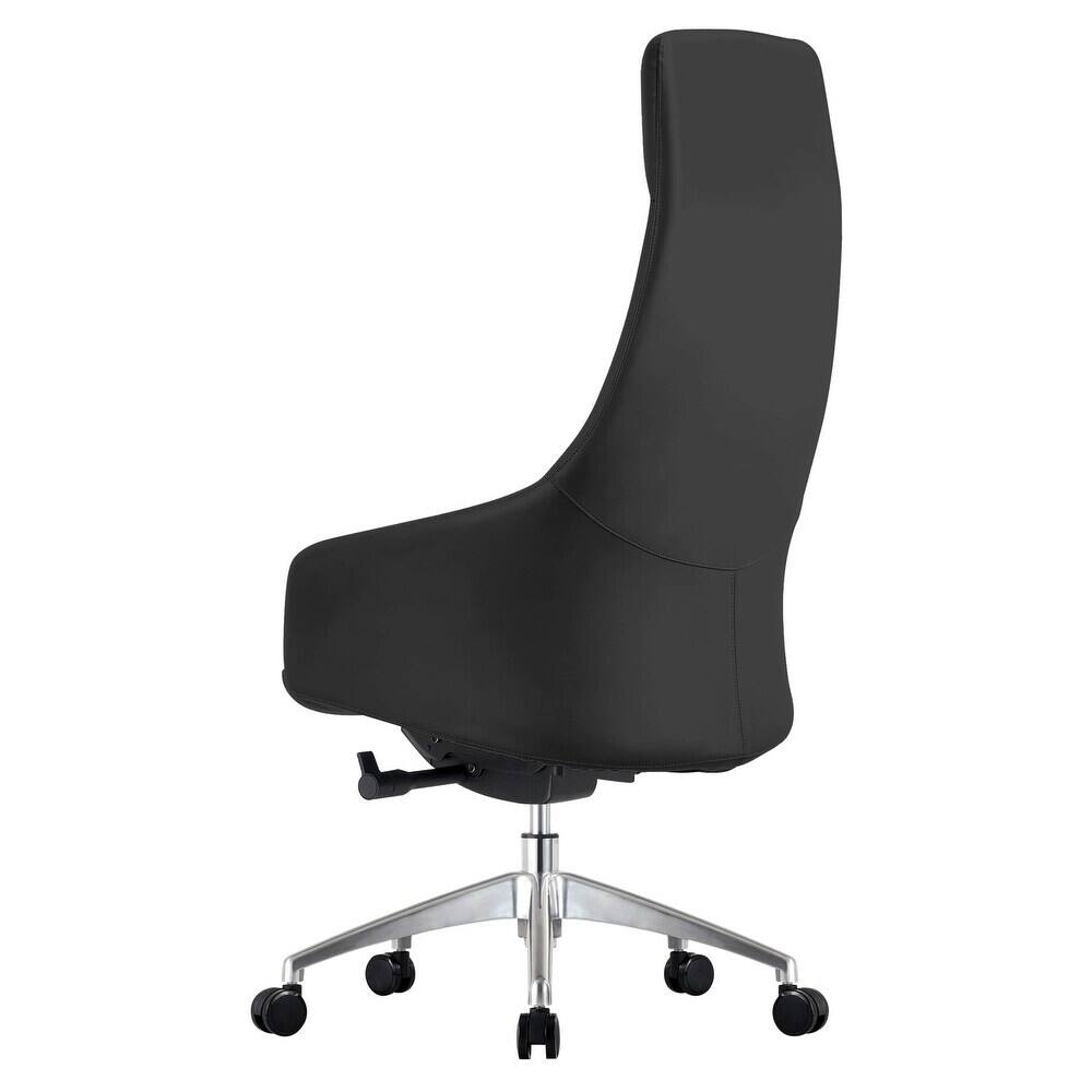Alt View 2. LeisureMod - Celeste High-Back Office Chair in Upholstered Leather with Iron Frame Swivel and Tilt for Desk, Study and Home Office - Black.