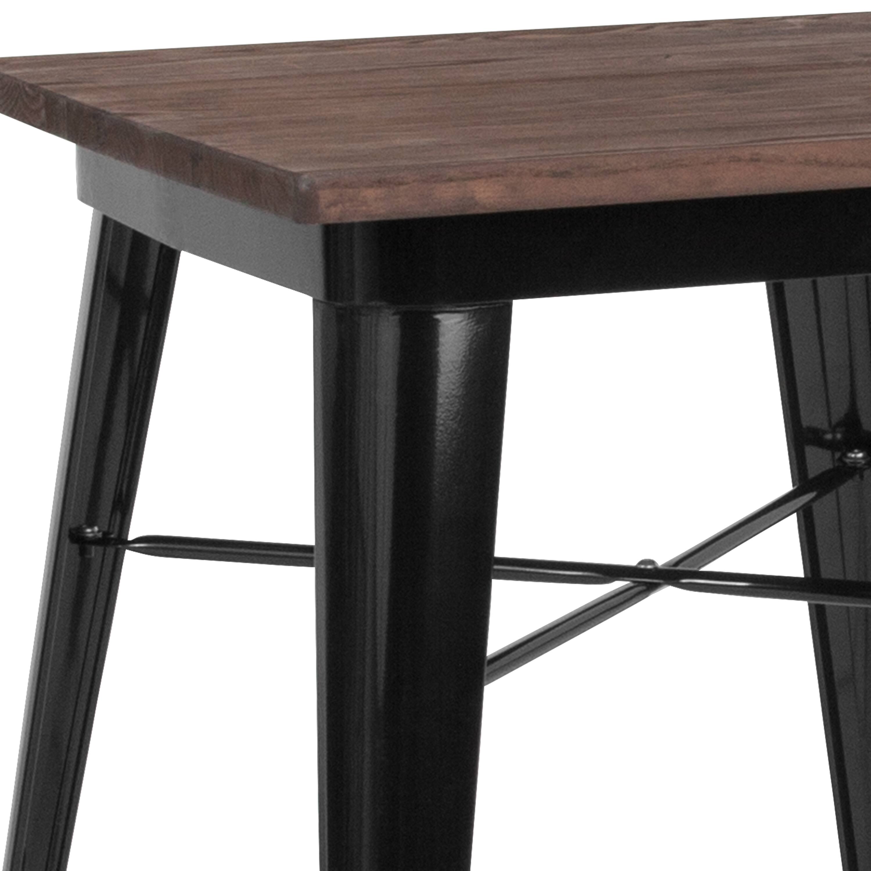 Alt View 4. Emma + Oliver - 23.5" Square Metal Indoor Table with Rustic Wood Top - Black.