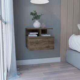 Loheer - Floating Nightstand with Drawer, Two-Tier Shelf, Dark Walnut, 12-Inch Height - Brown