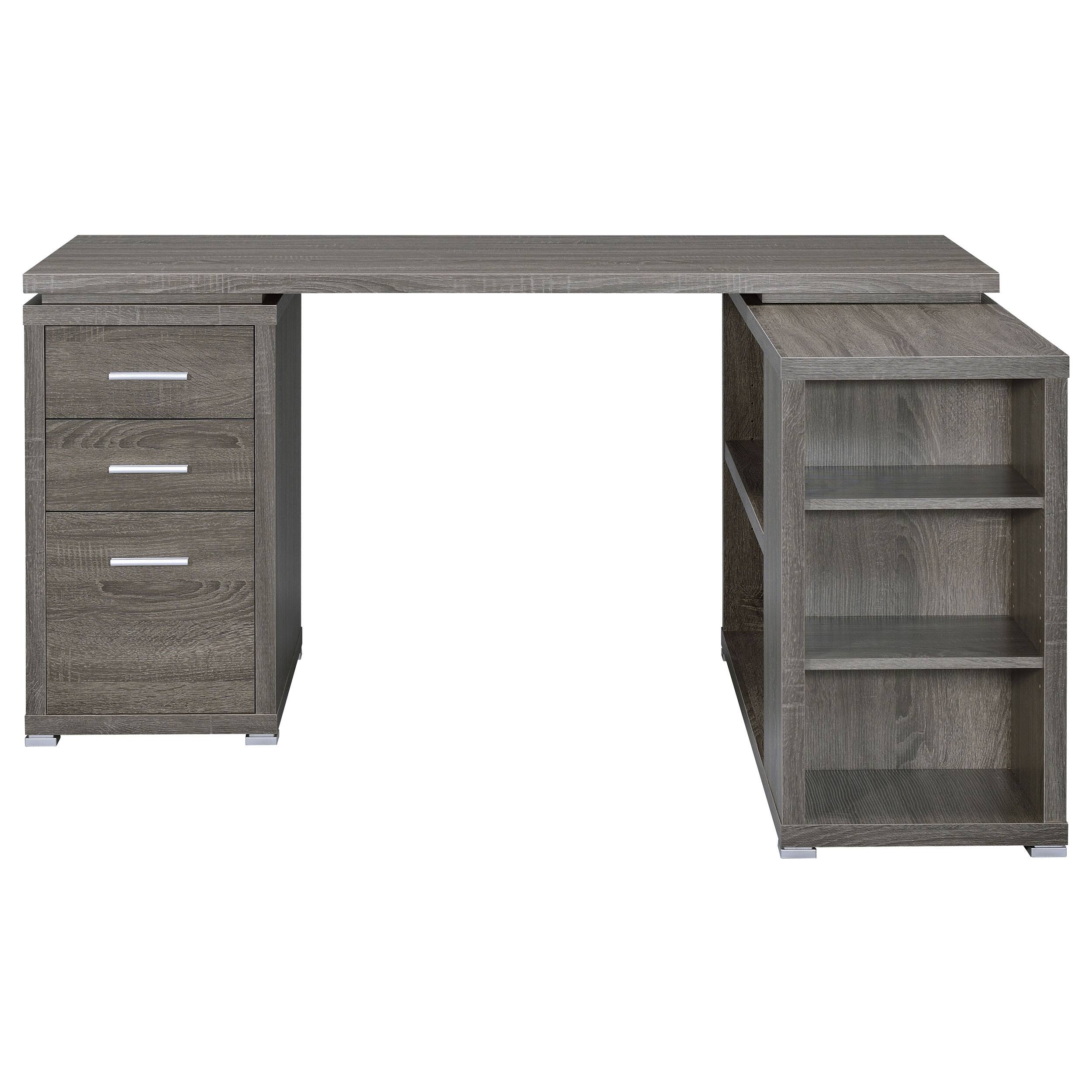Back. Tiramisubest - Weathered Grey 3-Drawer L-shape Computer Desk - Grey.