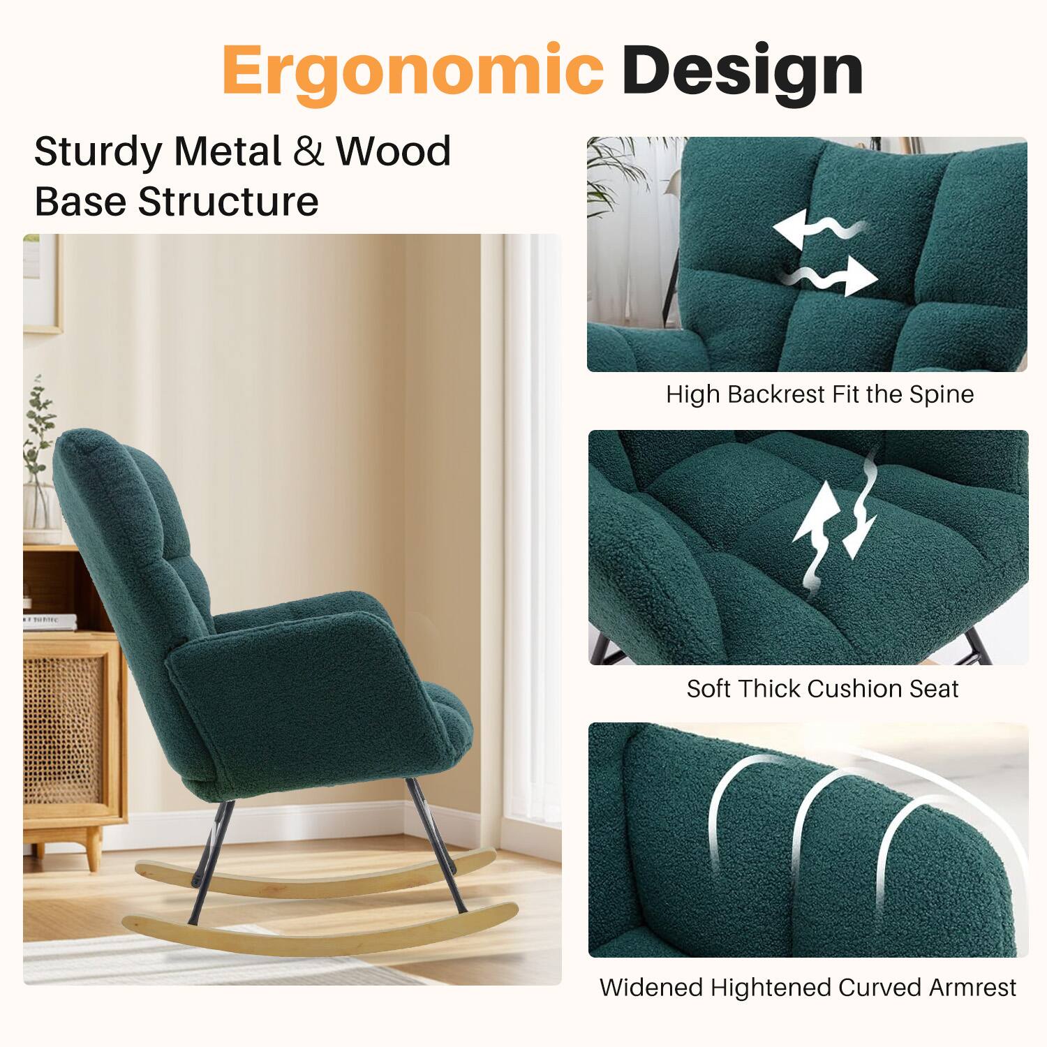 Ergonomic Design
Sturdy Metal & Wood Base Structure
High Backrest Fit the Spine
Soft Thick Cushion Seat
Widened Hightened Curved Armrest