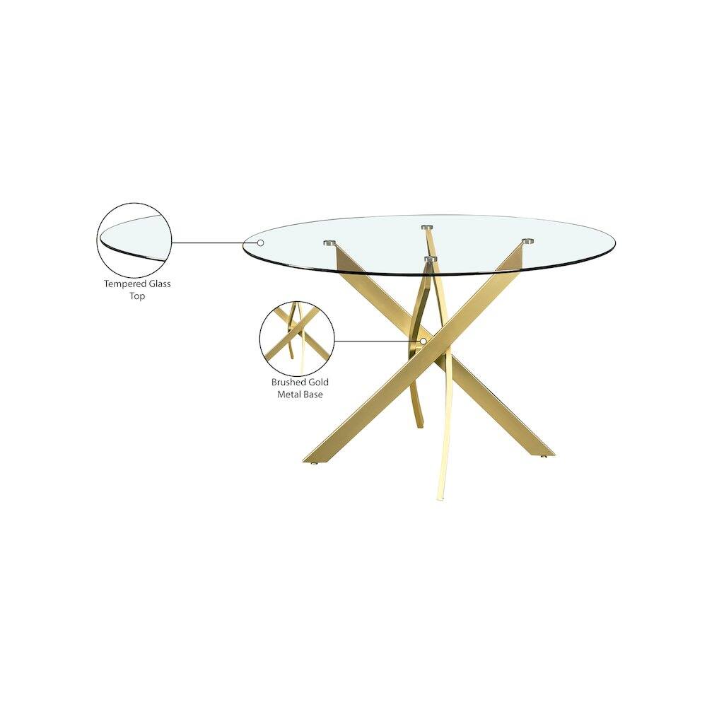 Tempered Glass Top  
Brushed Gold Metal Base