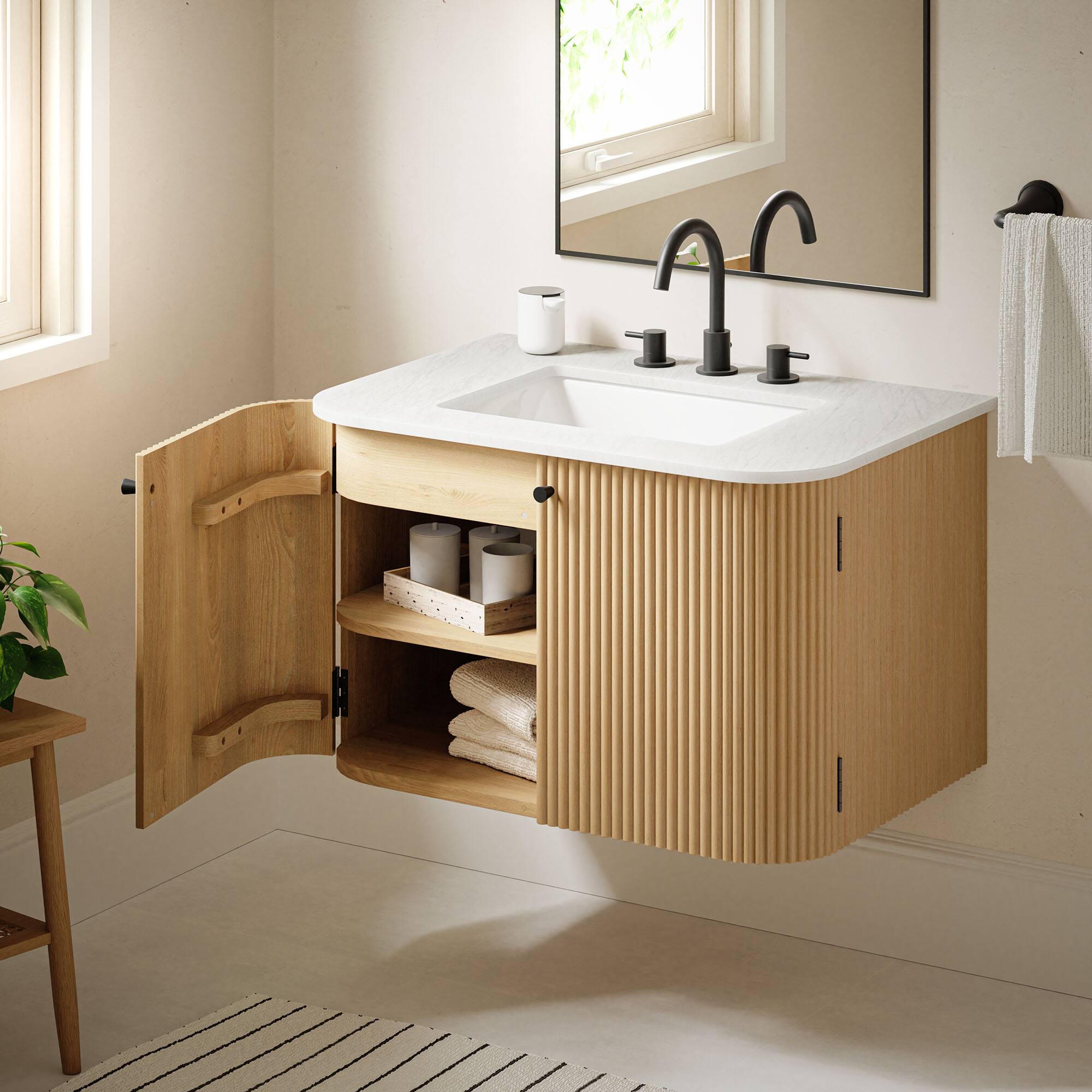 Alt View 1. Modway - Zia Wall-Mount Bathroom Vanity with Marble Sink by Modway - Natural.