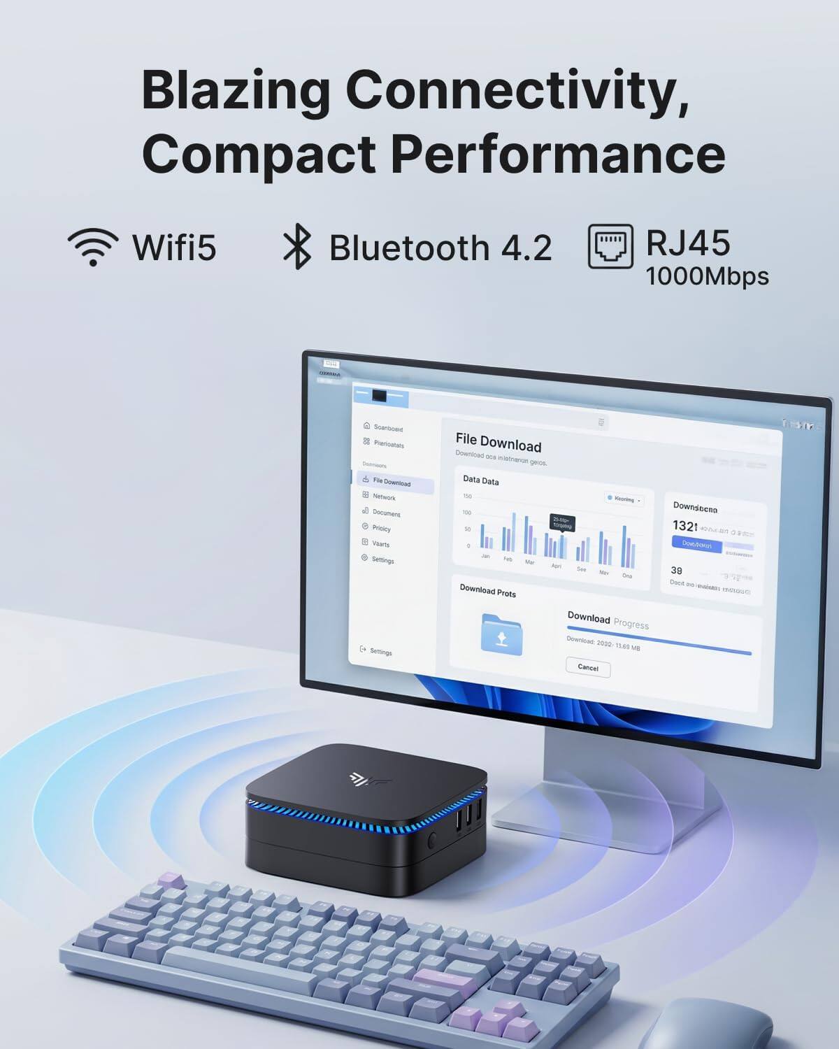 Blazing Connectivity, Compact Performance  
Wifi5  
Bluetooth 4.2  
RJ45 1000Mbps  

Scanboard  
Pianoatals  
Commisons  
File Download  
Network  
Document  
Privacy  
Values  
Settings  

JTTP  
File Download  
Download  
OCA  
gelos.  
Data  
Data  
Keening  
100  
Downdbenn  
50  
1321  
0  
Doveduct  
AIL  
Feb  
Mar  
Apr  
Sen  
Way  
38  
Ona  
Doot  
DID  
-  
Download  
Prots  
SCUCC  
Download Progress  
Download: 2022 13.00  
VS  
Cancel  
WHY