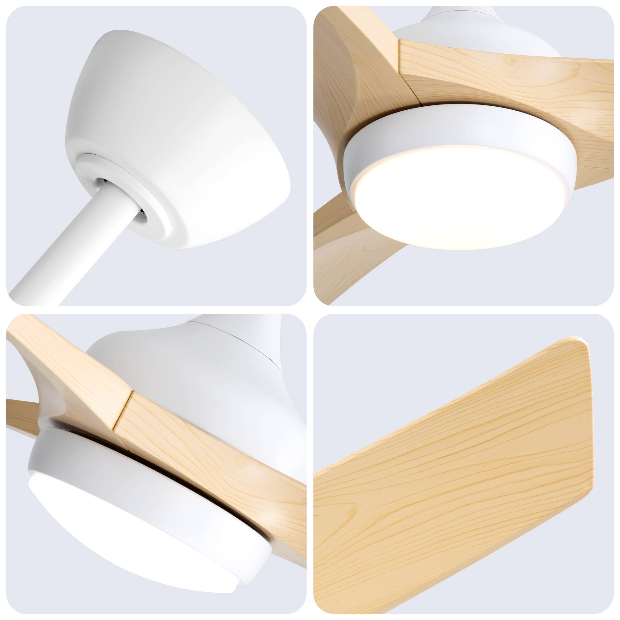 Alt View 4. Sofucor - Ceiling Fans with Lights 52" Low Profile Indoor Bedroom Ceiling Fan Dimmable LED 6 Wind Speed - White.