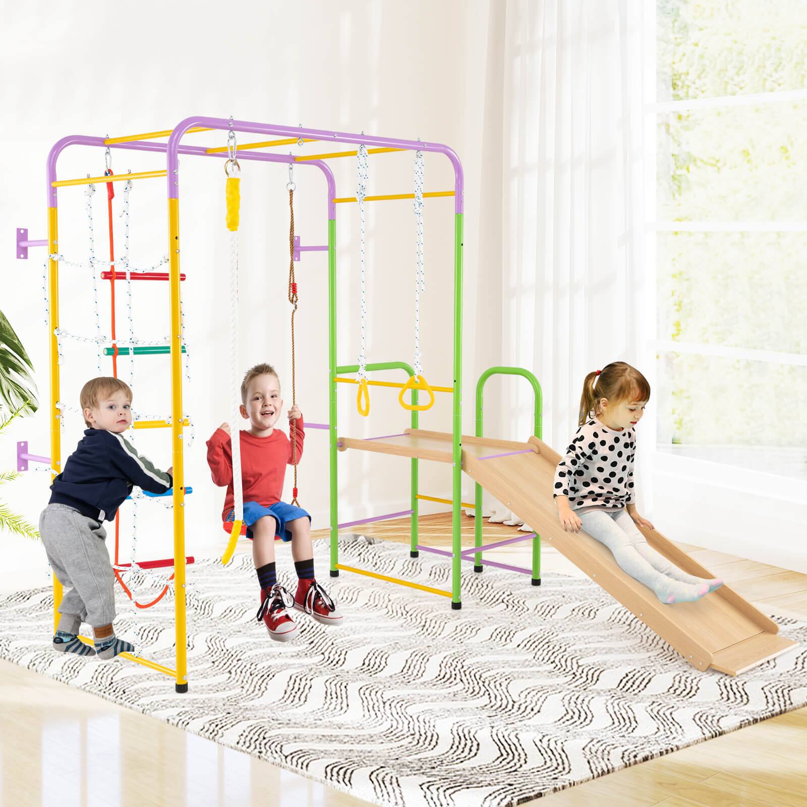 Alt View 1. Costway - Costway Metal Indoor Jungle Gym 8-in-1 Climbing Playset with Monkey Bars, Wall, Ladder - Multicolor.
