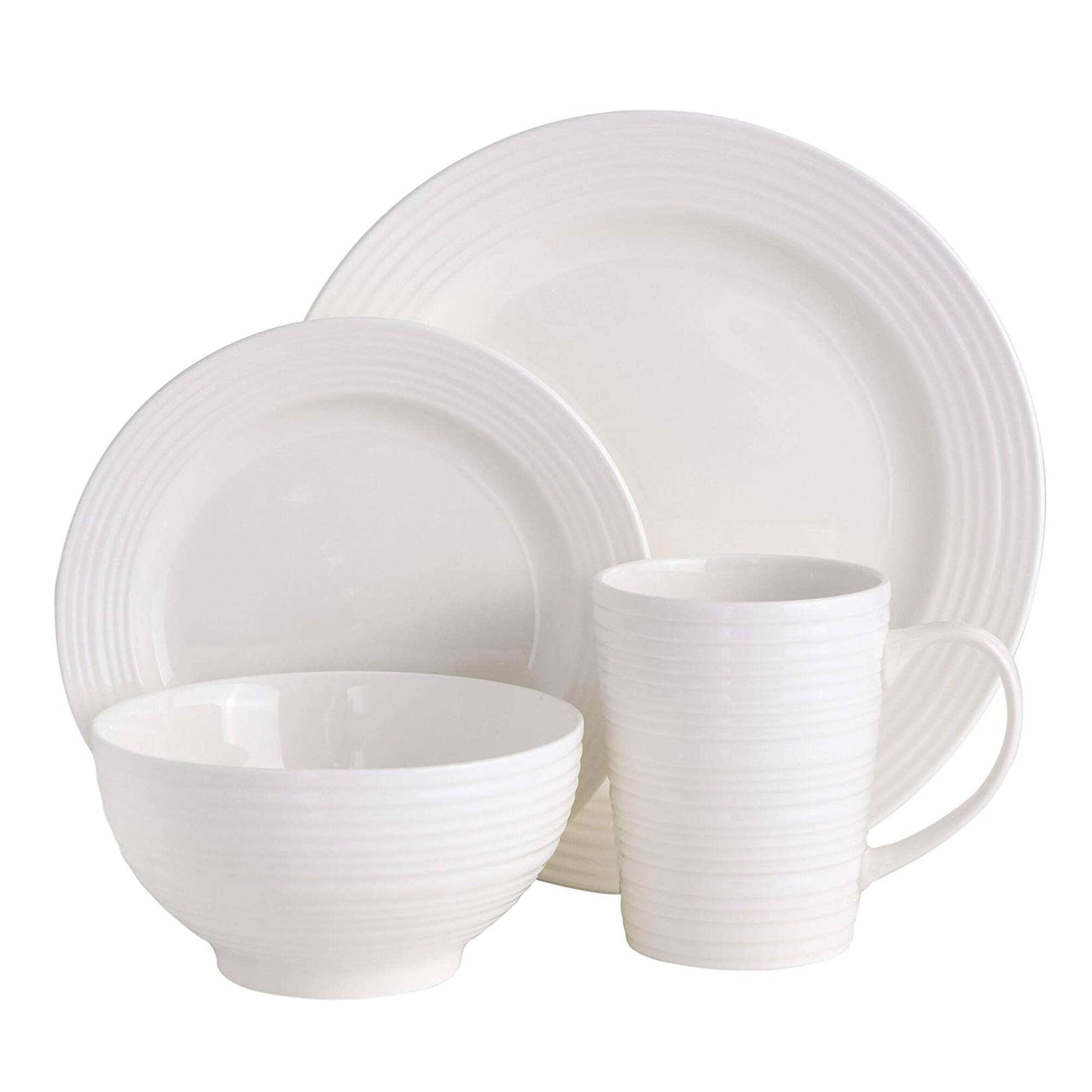 Alt View 1. Gibson - Gibson Home Amelia Court 16 Piece Dinnerware Set with White Embossed Porcelain - White (Embossed).