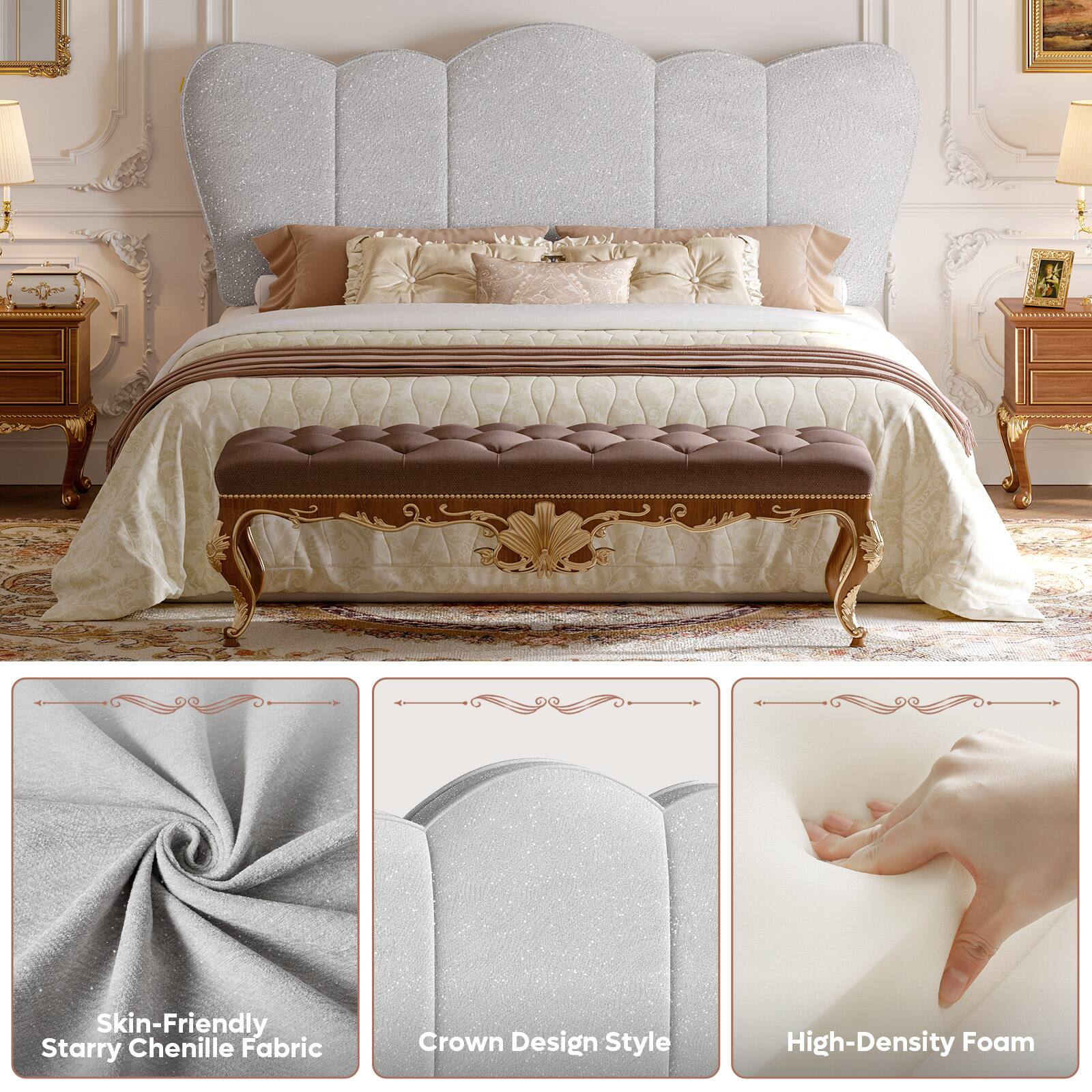 Skin-Friendly Starry Chenille Fabric  
Crown Design Style  
High-Density Foam