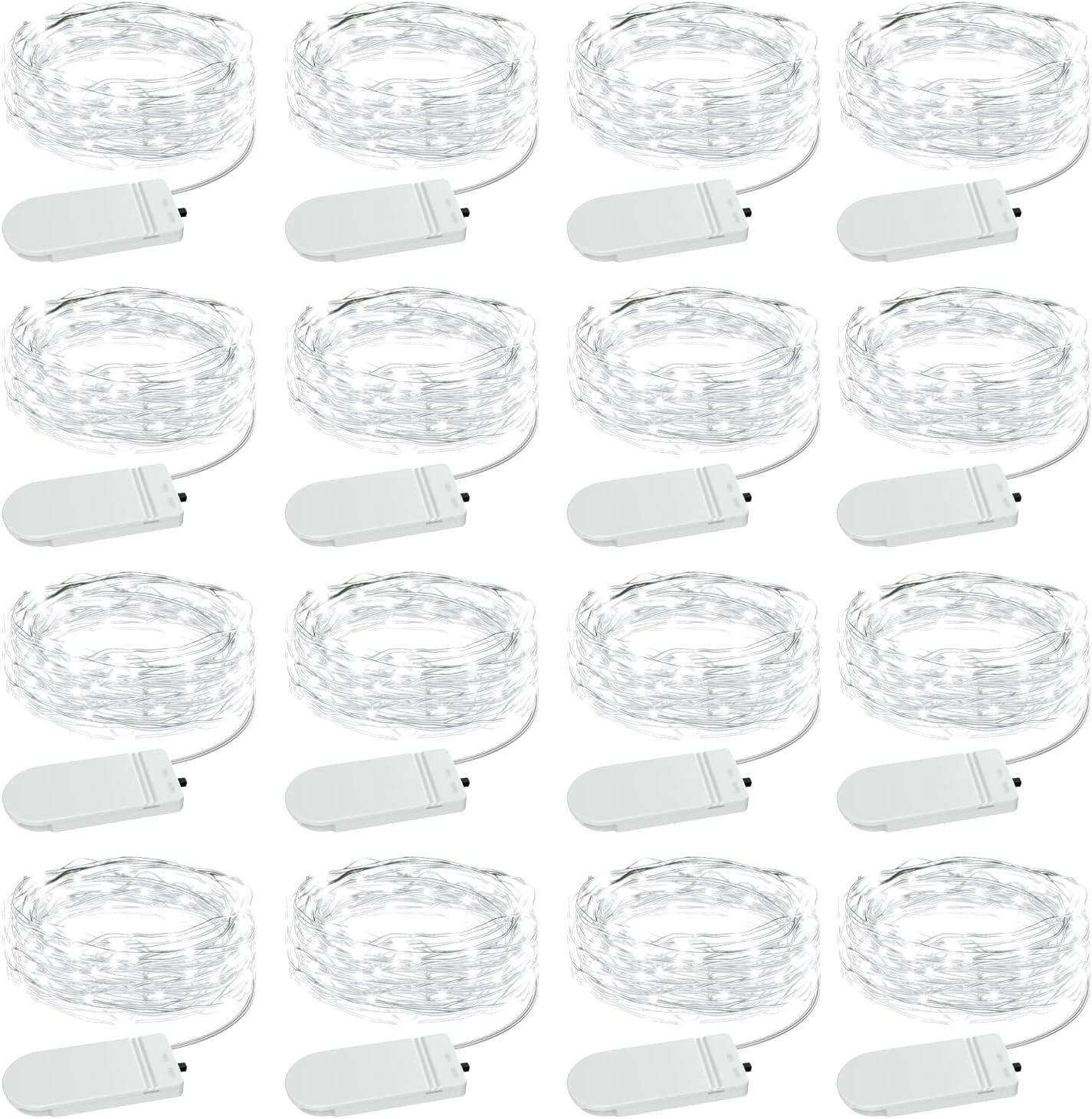 Front. THIRSTY TURTLE - 16-Pack Cool White Fairy Lights, Battery Operated, 7 ft, Waterproof.