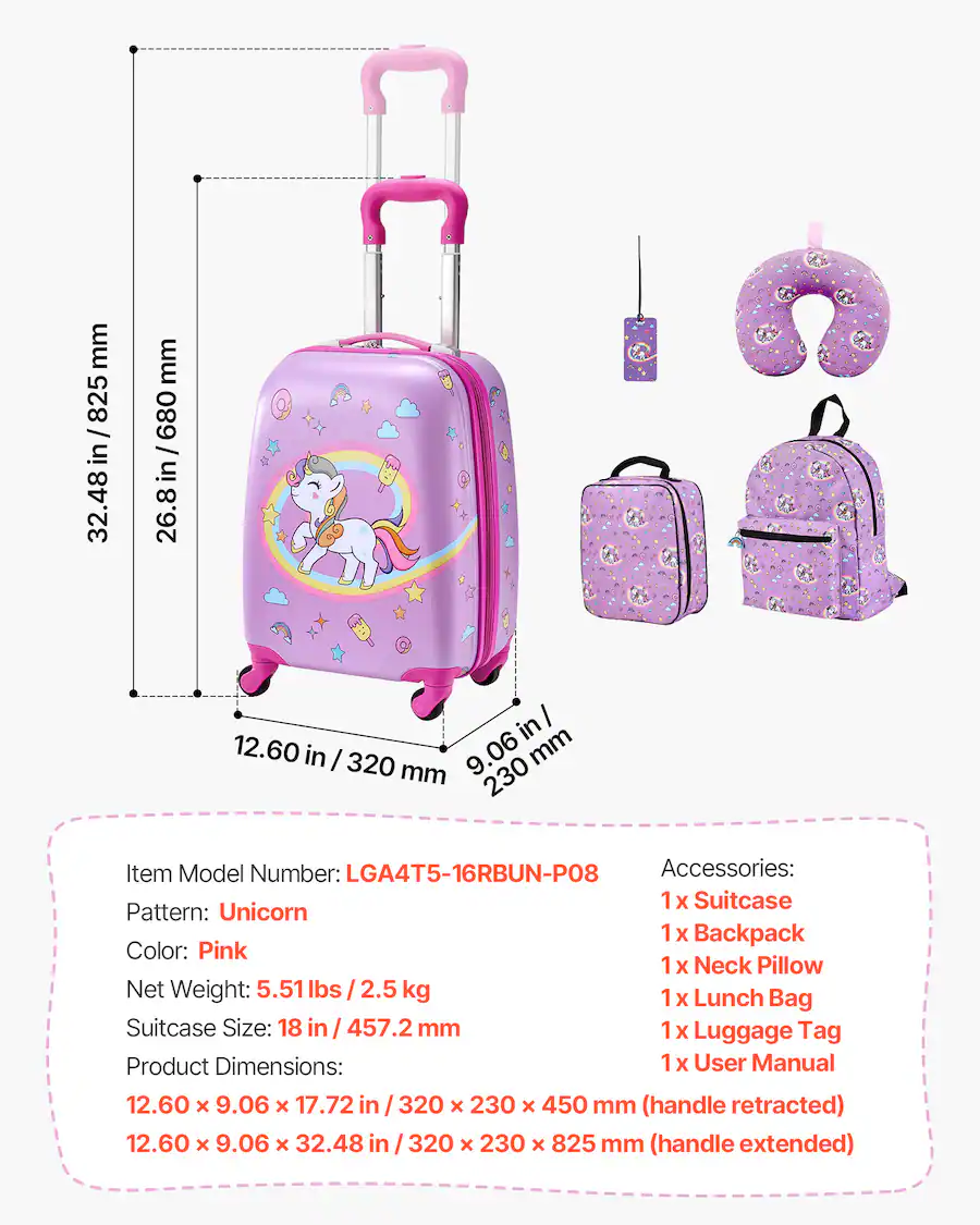 U Shape Pattern In Trading VEVOR Kids Luggage Set, 5 Piece, 18 Inch Hardside Rolling Wheels ...