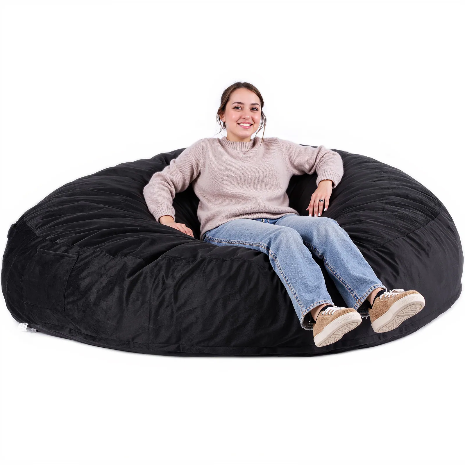 Alt View 5. VEVOR - Bean Bag Chair, Giant BeanBag Chair with Removable & Washable Cover for Adult, Dutch Velvet & High-Density Foam Filling - Black.