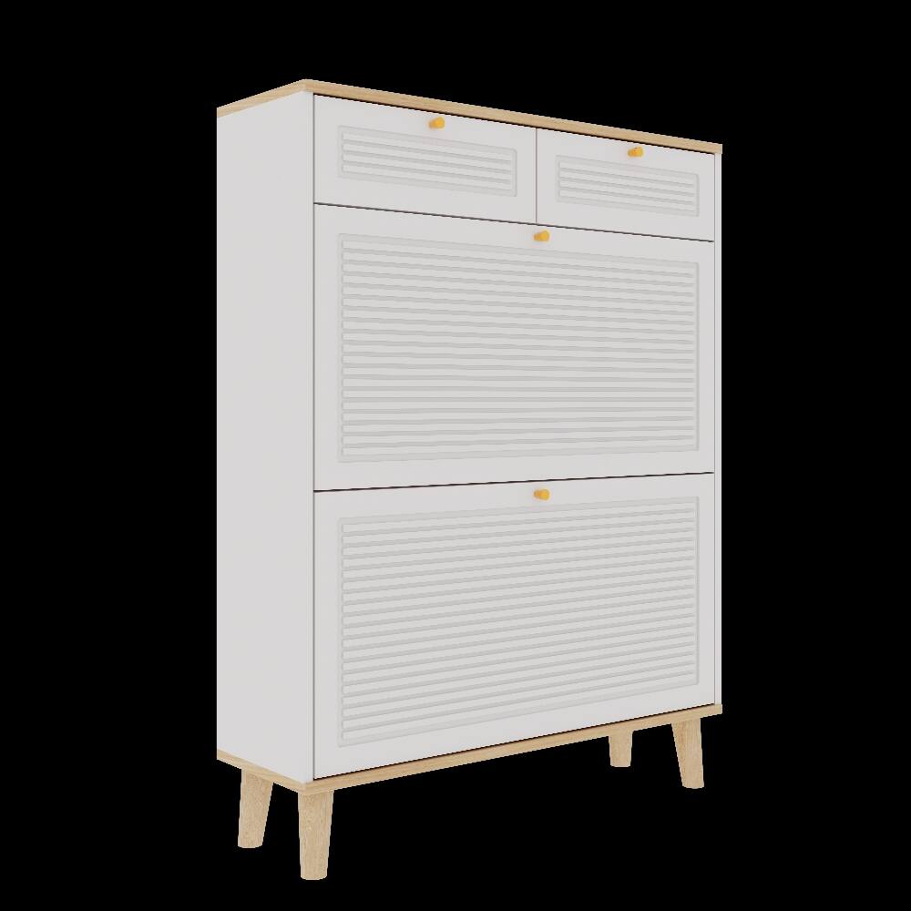 Alt View 3. Loheer - Loheer narrow shoe cabinet with flip doors, freestanding entryway shoe organizer with drawers, white natural MDF - White Natural.