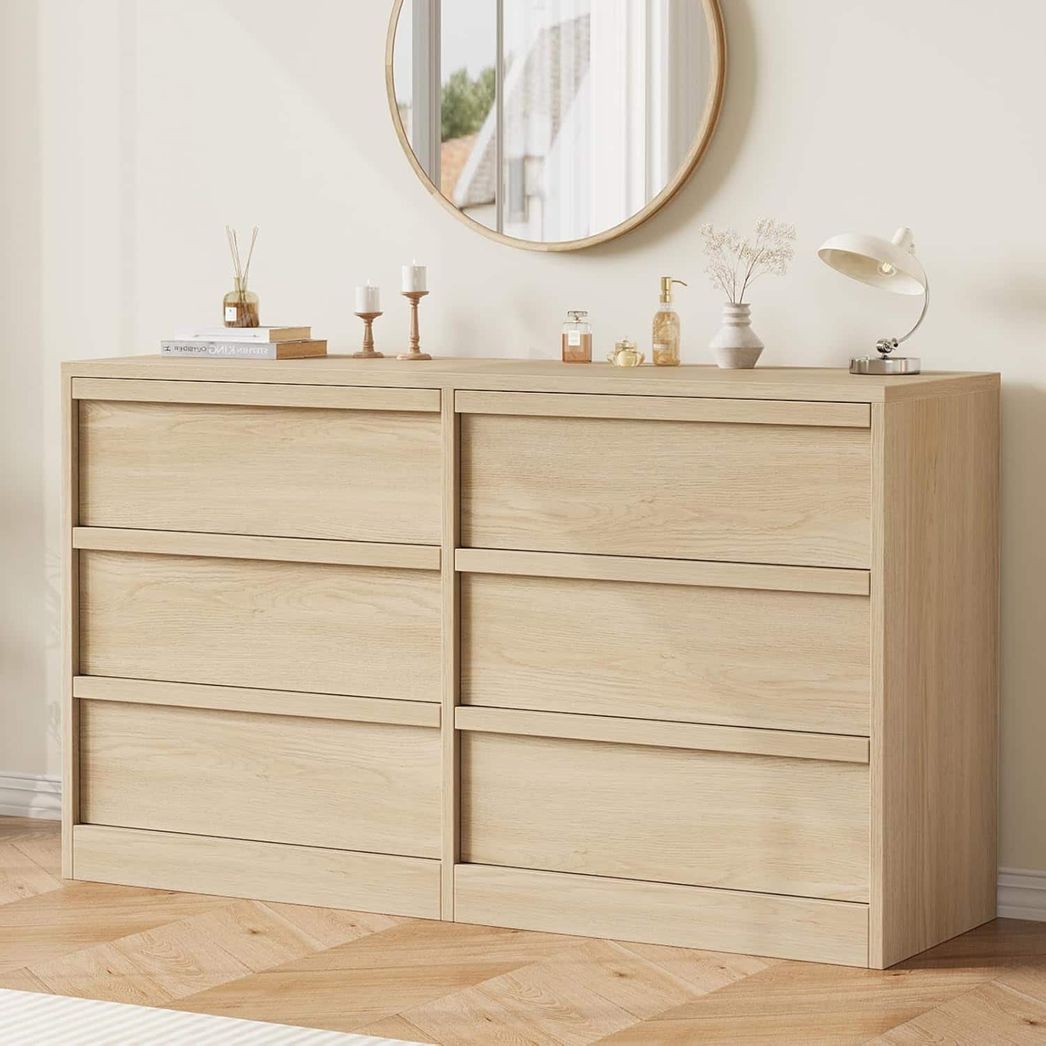 GARVEE - 6 Drawer Dresser, Modern Double Dresser with Spacious Storage, Wooden Chest for Living Room, Nursery, Natural - ‎Natural