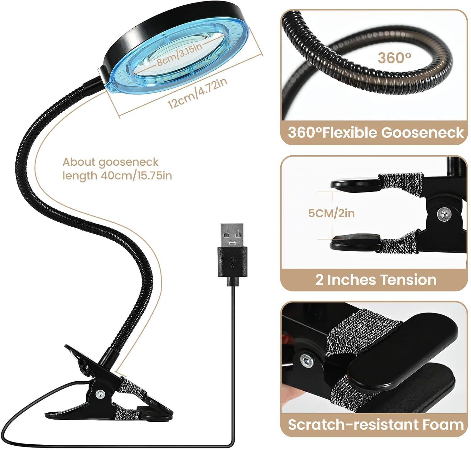 - 8cm/3.15in
- 12cm/4.72in
- About gooseneck length 40cm/15.75in
- 360° Flexible Gooseneck
- 5cm/2in
- 2 Inches Tension
- Scratch-resistant Foam