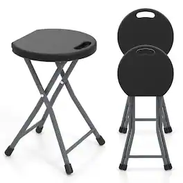 Gymax - 3PCS 18''H Folding Stool Portable & Foldable Camping Chair w/ Built-in Handle - Black/Silver