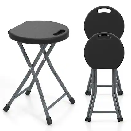 Front. Gymax - Gymax 3PCS 18''H Folding Stool Portable & Foldable Camping Chair w/ Built-in Handle - Black, Silver.