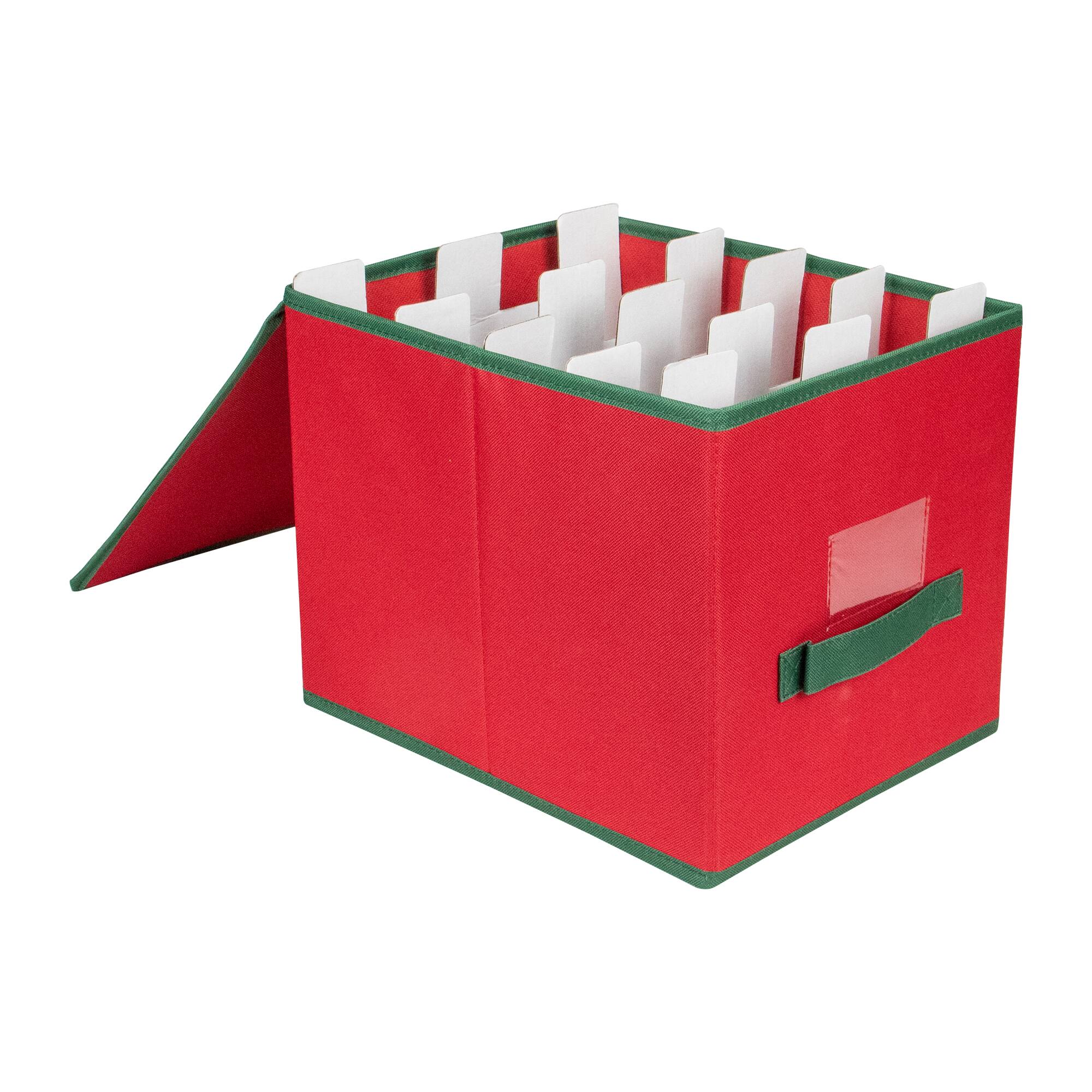 Alt View 2. Northlight - Christmas Ornament Storage Box with Removable Dividers - 13" - Red and Green - Red.