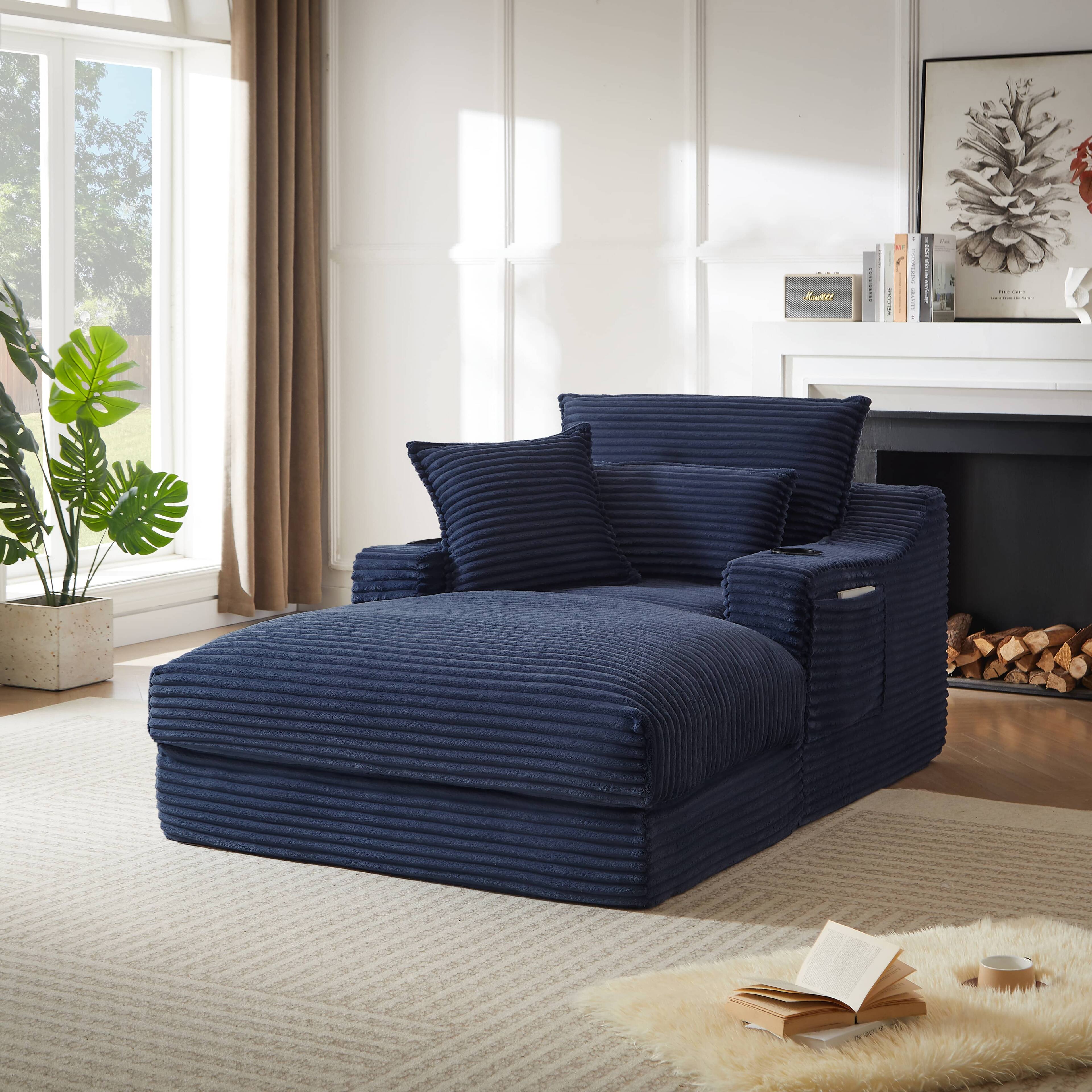 Left. Anysun - Anysun 47'' Modern Comfortable Unique Cushion Design Cushioned Compression Corduroy Sofa with Spacious Depth - Blue.