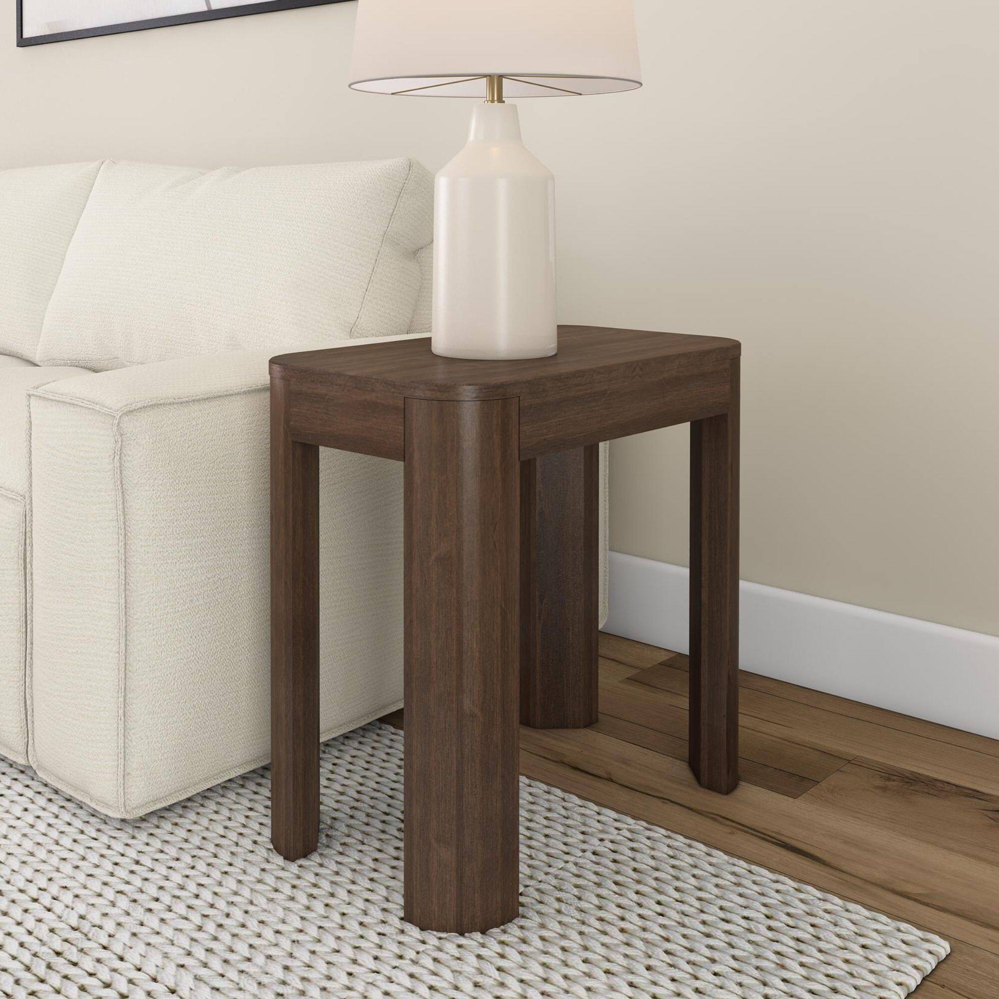 Plank+Beam - Modern Rounded Rectangular Side Table (25in x 15in / 630mm x 375mm) - Walnut