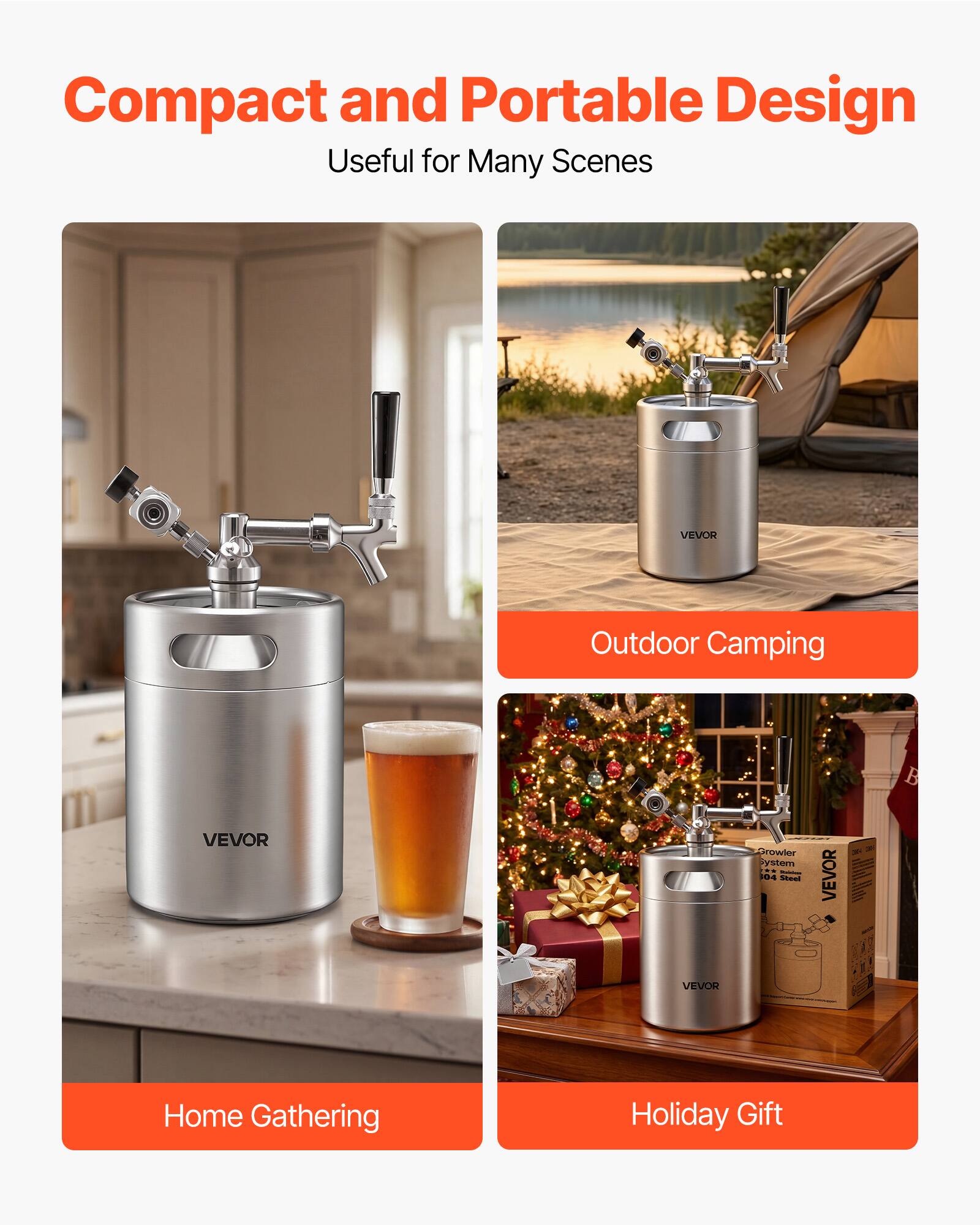 Compact and Portable Design  
Useful for Many Scenes  

VEVOR Outdoor Camping  
VEVOR Home Gathering  
VEVOR Holiday Gift