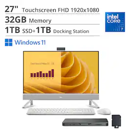 Dell - 27 All-in-One (Core 7 150U, 32GB, 1TB PCIe SSD, 27 Touch FHD (1920x1080), GeForce MX570 A, Win 11 Home) - White