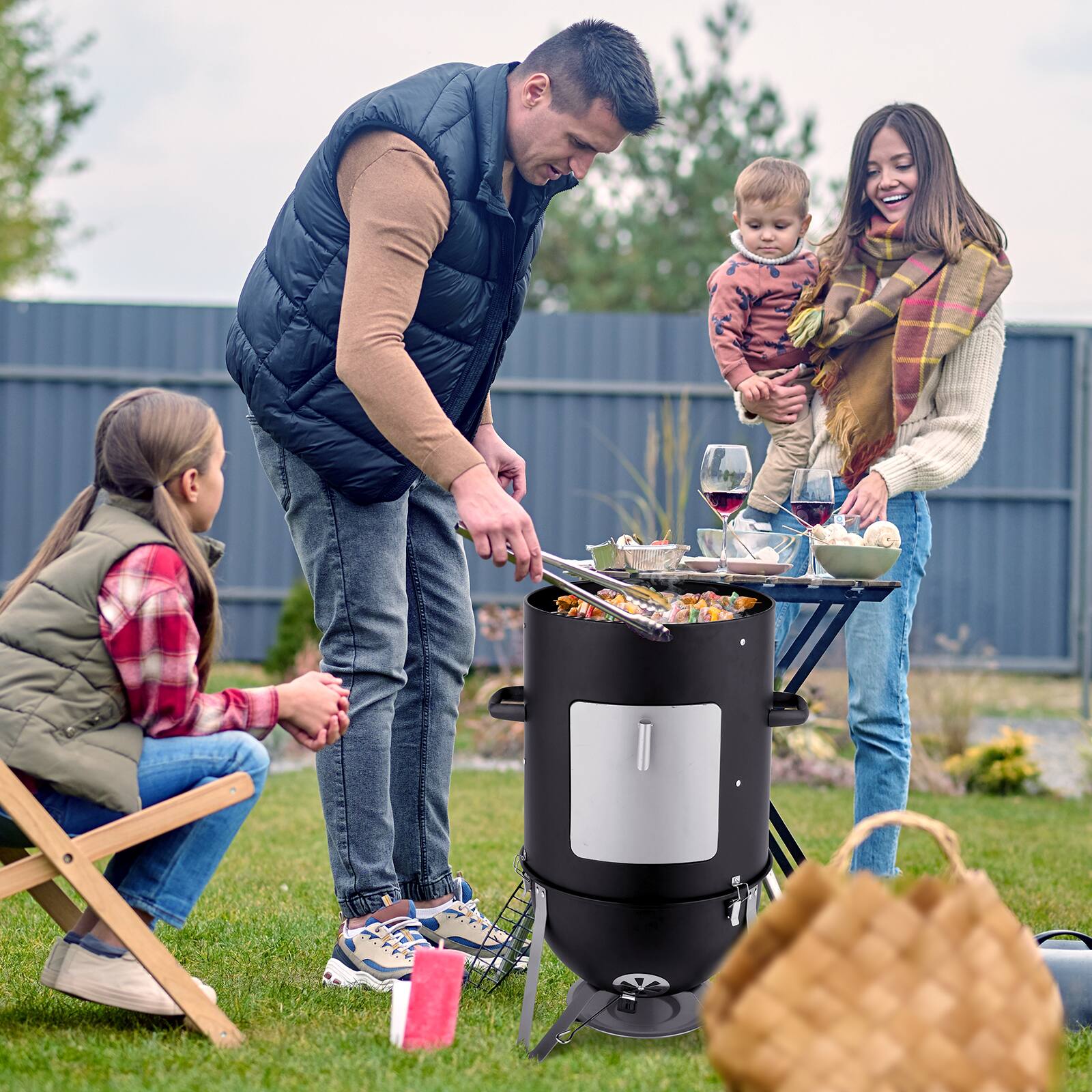 Alt View 8. Chateau Abodes - 18" Heavy Duty Vertical Charcoal Smoker, Multipurpose BBQ Grill for Outdoor with Easy Assembly - Black.