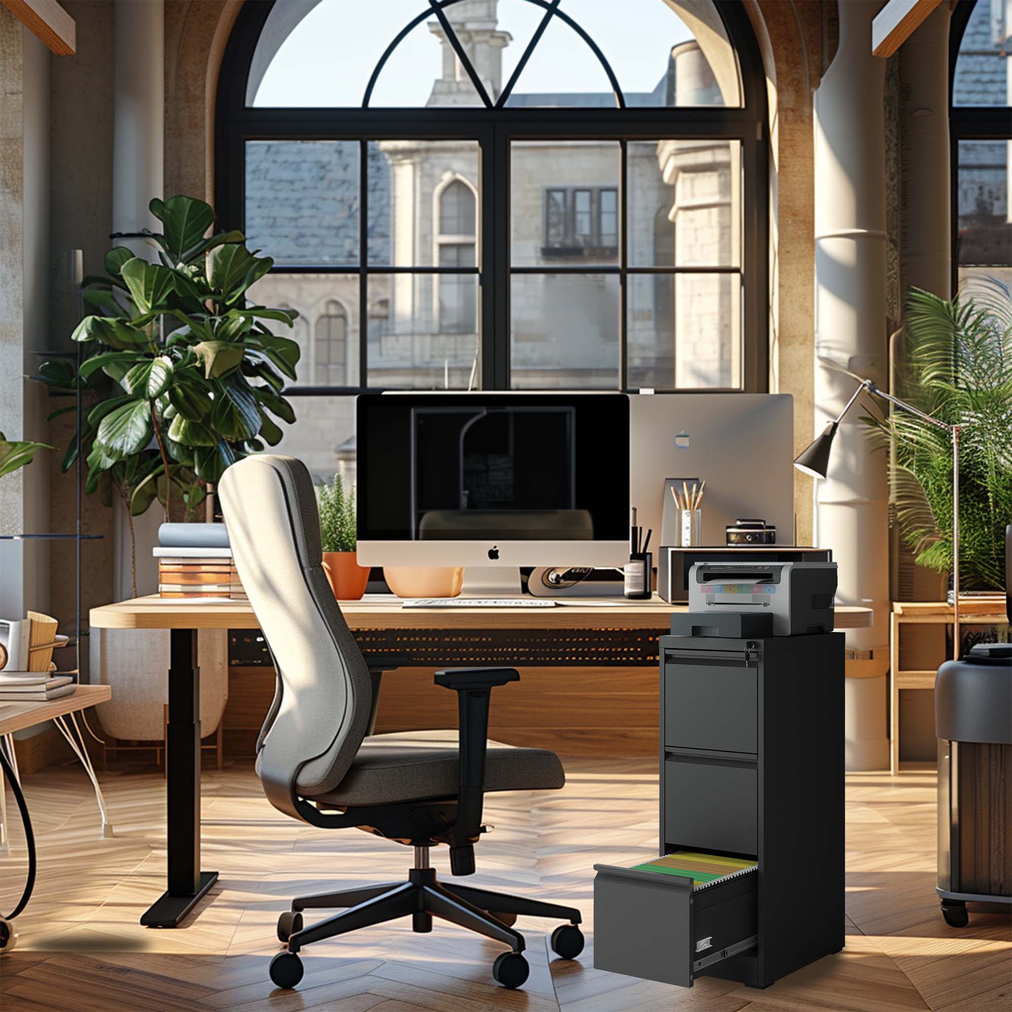 Alt View 1. Boyel Living - 3-Drawer Vertical Metal File Cabinet with Lock for Letter/Legal/A4 Files - Black.