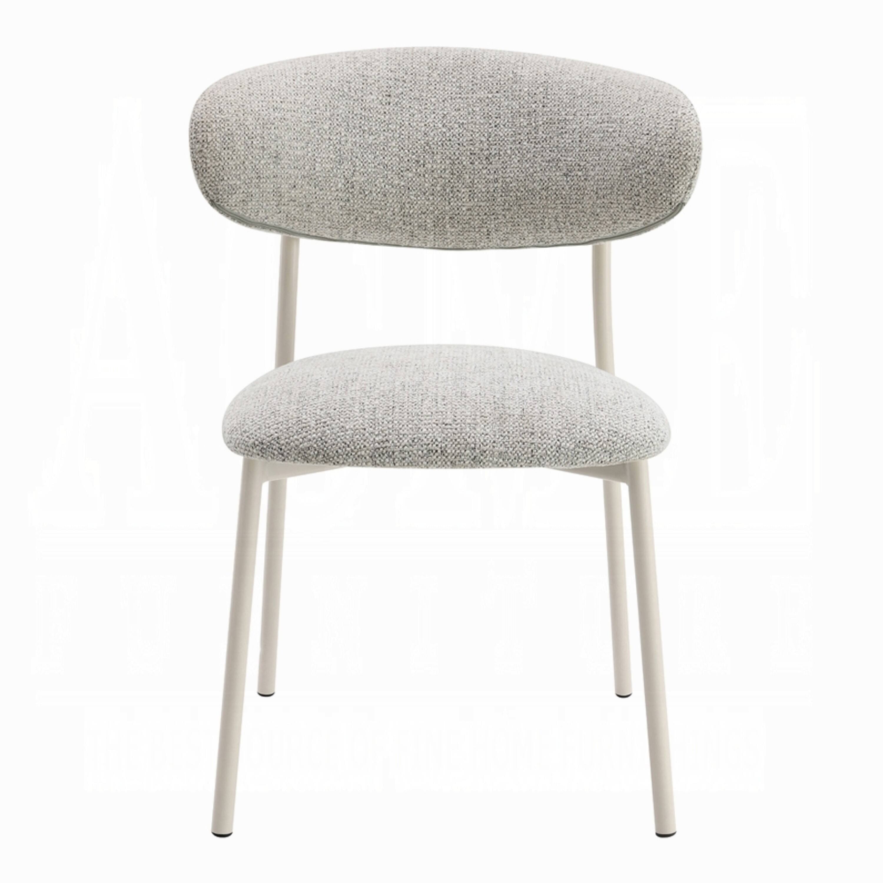 Alt View 1. Manhattan Lane - Side Dining Chair Set of 2, Gray Boucle, Curved Backrest, Metal Legs - Light Gray, Light Beige.